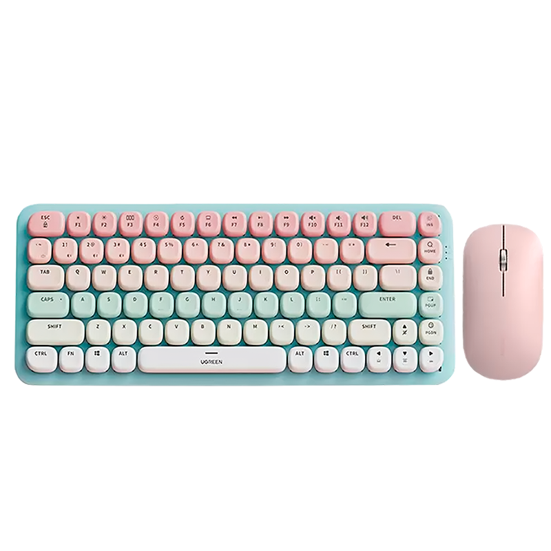 Kit Teclado Mecanico & Mouse Ugreen Wireless 2.4Ghz & Bluetooth 5.0 Rosa (25178)