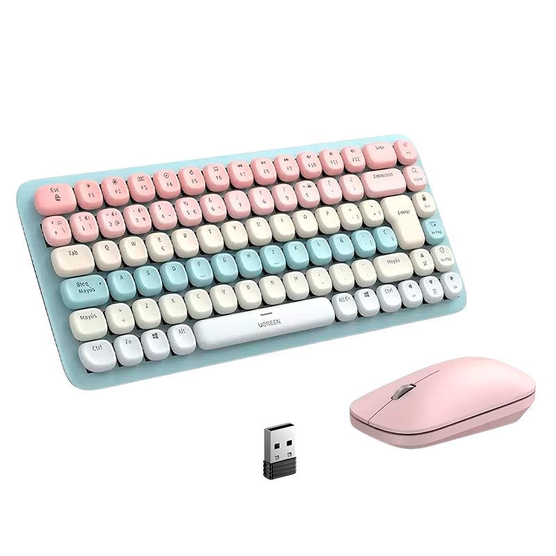 Kit Teclado Mecanico & Mouse Ugreen Wireless 2.4Ghz & Bluetooth 5.0 Rosa (25178)