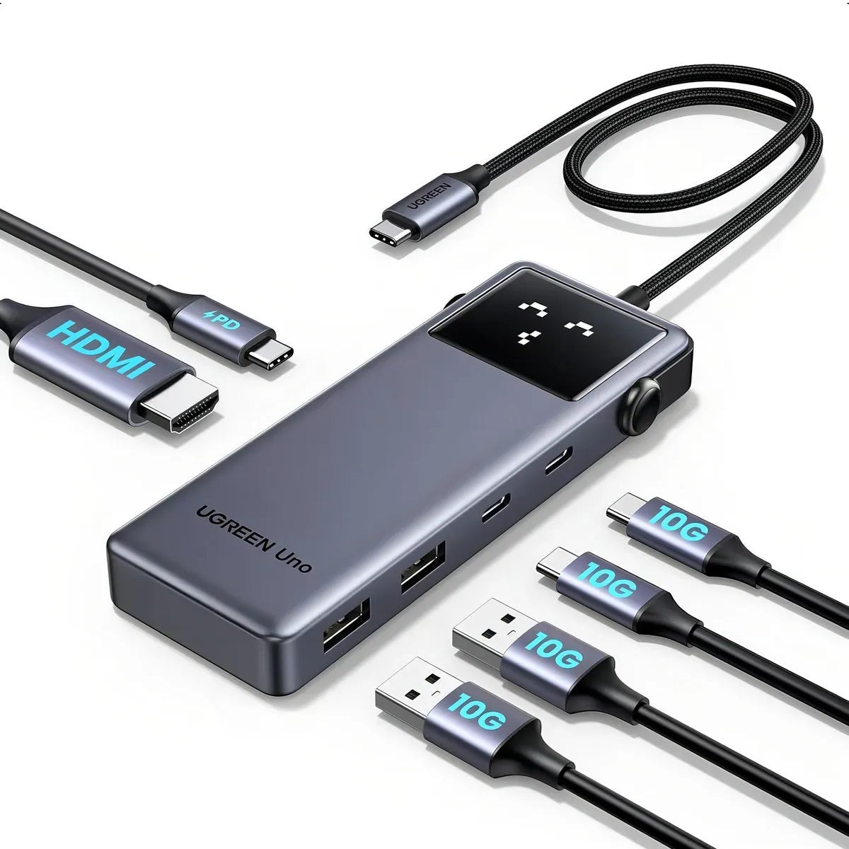 Adaptador Ugreen 6-en-1 1xHDMI 2xUSB-C 2xUSB-A 1xUSB-C Power Chager 100W Cm888 35998