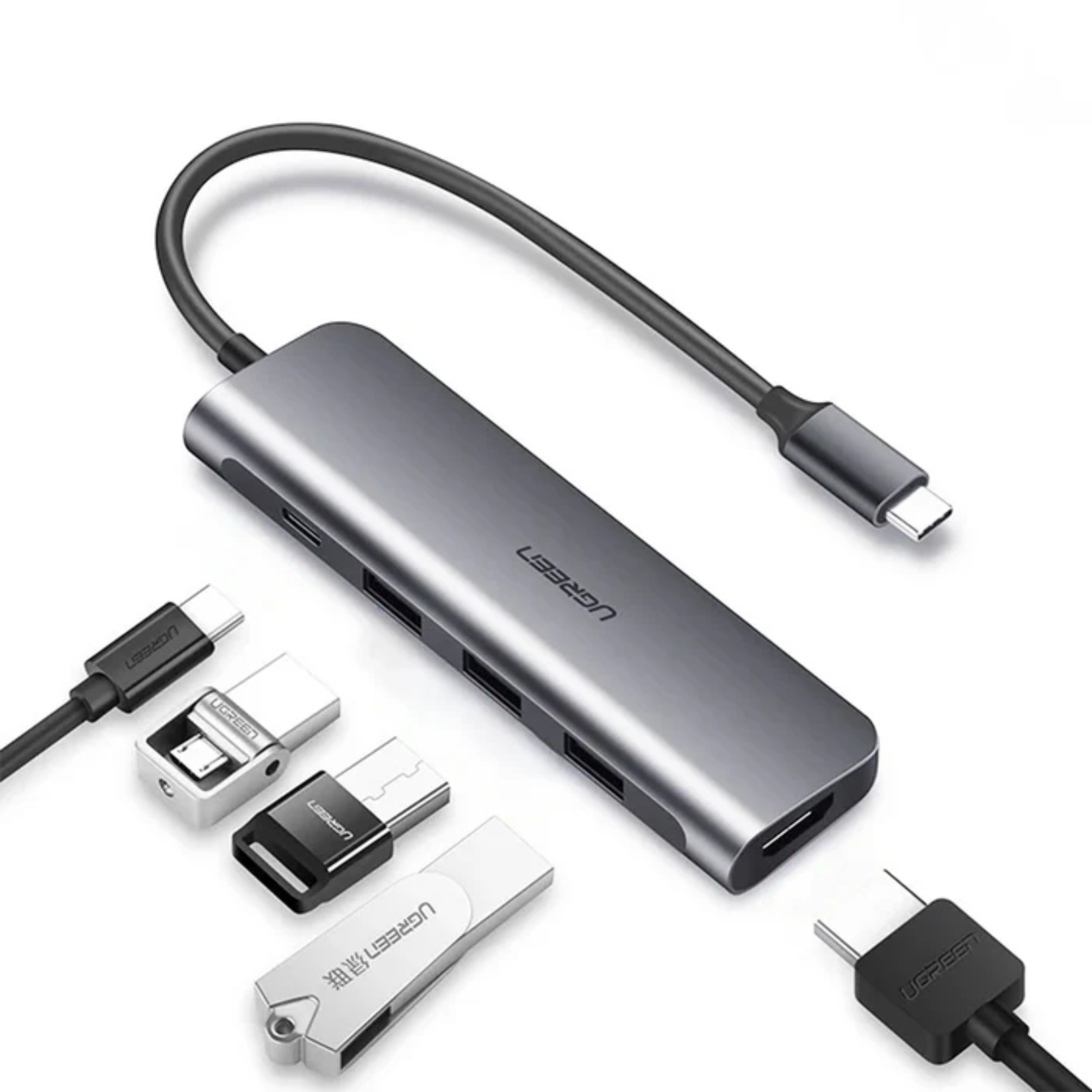 Hub UGREEN USB-C 5 en 1 HDMI 4K@60HZ, 3x USB 3.0, 1x USB C PD 100W (70495)