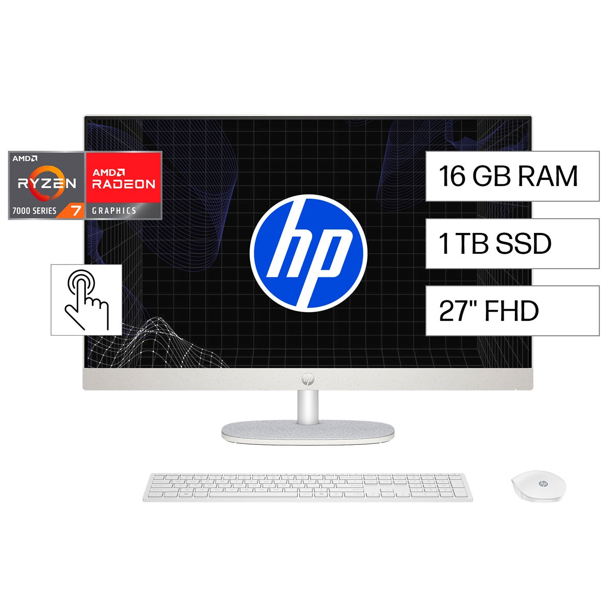 All in One HP 27-cr0278la Ryzen7-7730U 16GB, 1TB SSD, 27" FHD Tactil, Windows 11 (BM6N9LA)