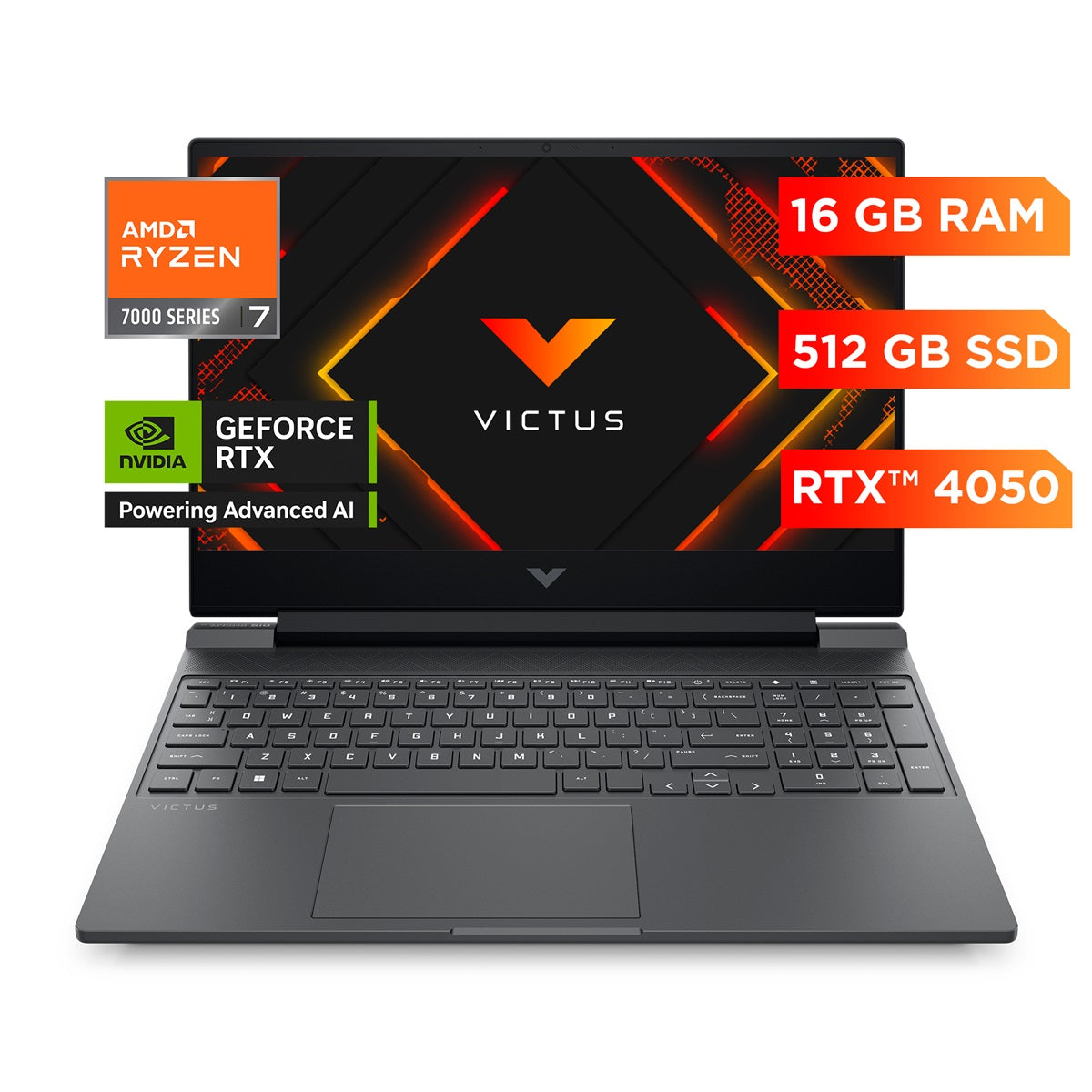 Laptop Gamer HP Victus 15-fb3022la Ryzen7- 7445H 16GB, SSD 512GB, RTX-4050 6GB 15.6", FreeDos-BT4F2LA
