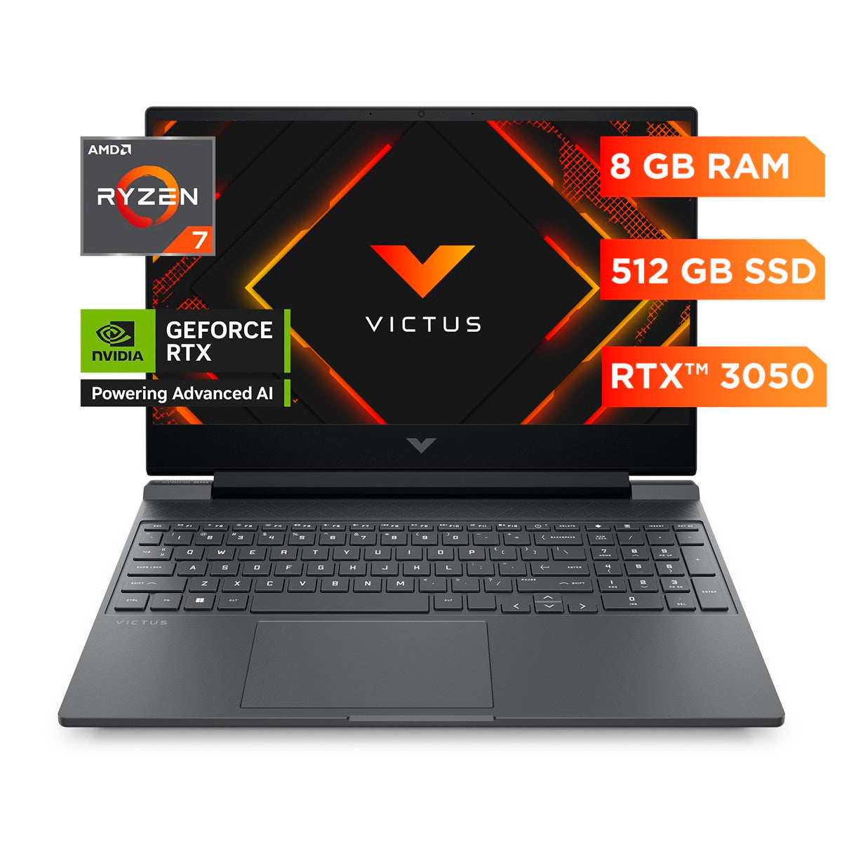 Laptop Gamer HP Victus 15-fb3019la Ryzen7- 7445HS 8GB, SSD 512GB, RTX-3050 6GB 15.6", FreeDos-BT4F6LA