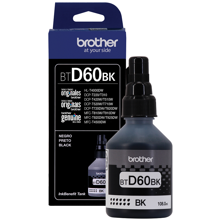 Botella de Tinta BROTHER BTD60BK Negro T420W/T520W/T720DW/T820DW/T920DW/4500DW
