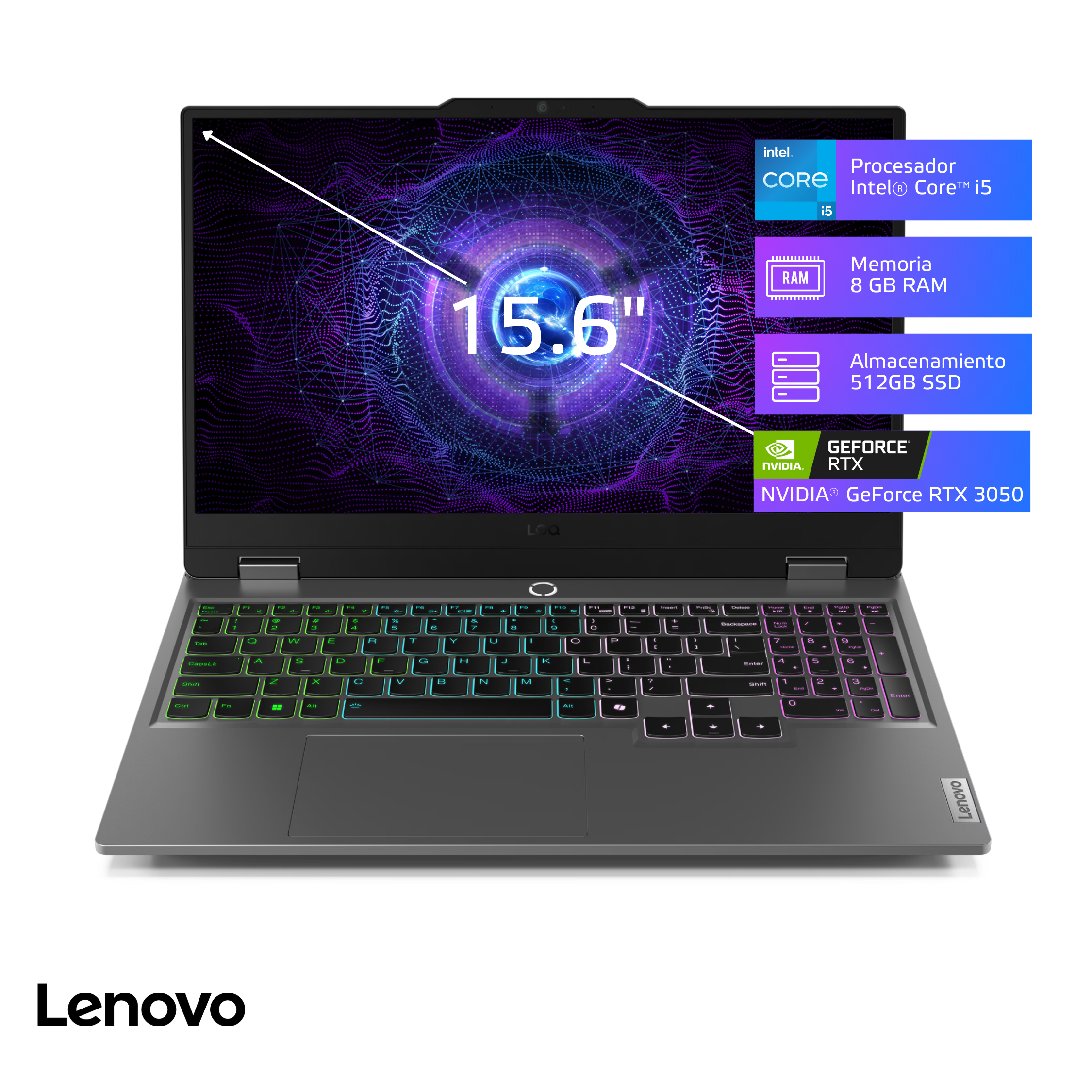 Laptop Gamer Lenovo LOQ 15IAX9 Core i5-12450HX 8GB, 512GB SSD, RTX-3050 6GB, 15.6", FreeDos (83GS006WLM)