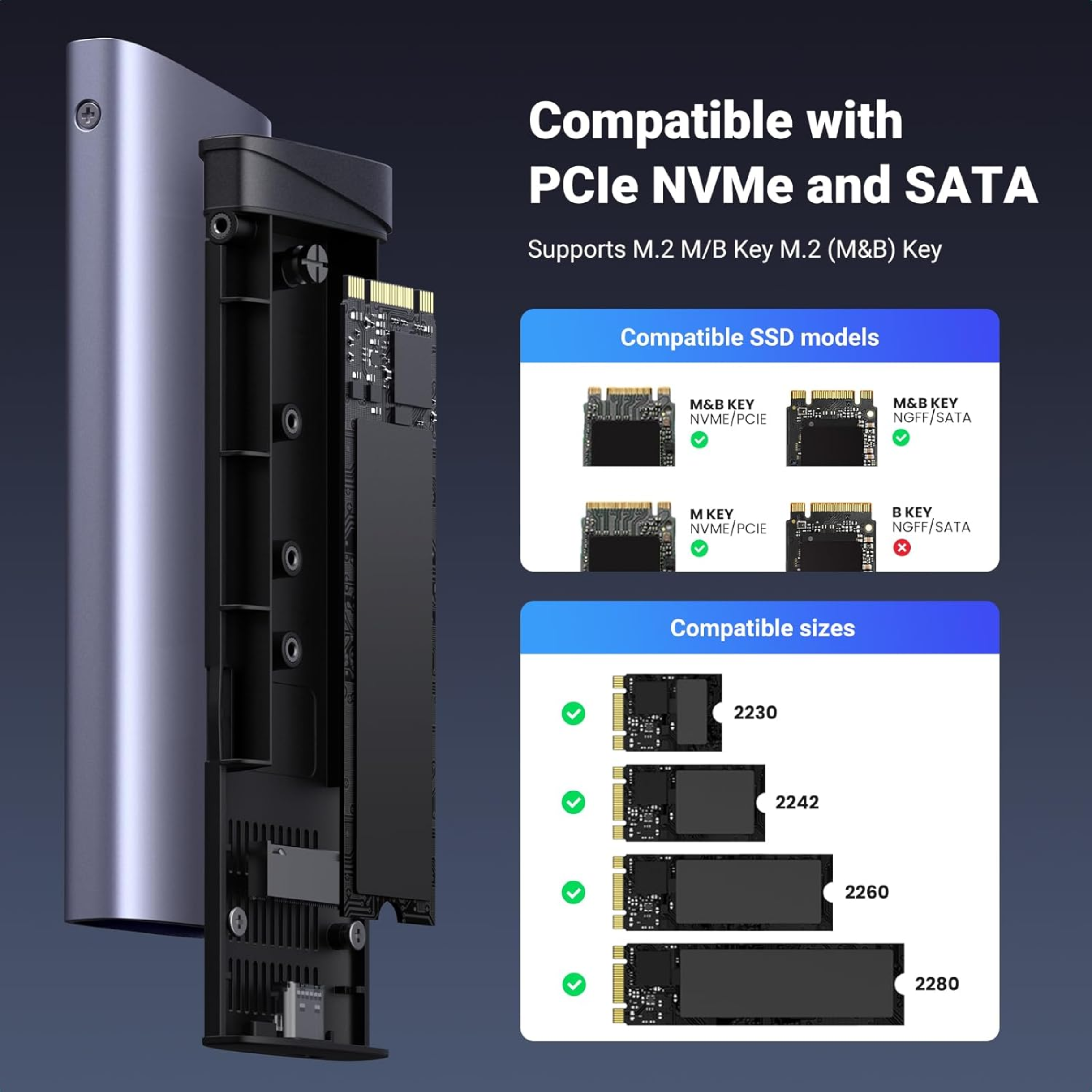 Case UGREEN para disco SSD M.2 PCIe NVMe o SATA NGFF (15813)