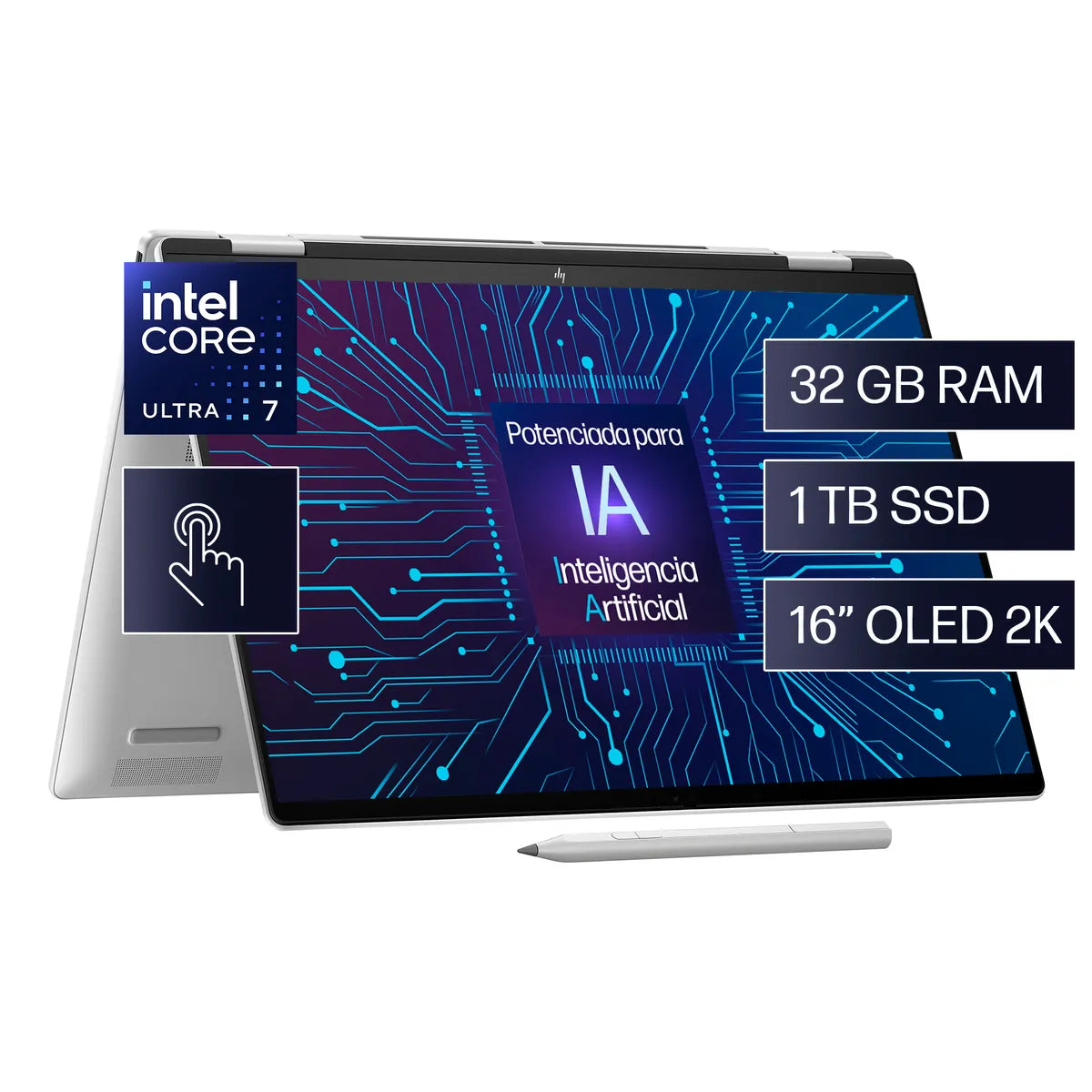 Laptop HP ENVY x360 16-ac0000la Core Ultra 7, 32GB, SSD 1TB, 16" OLED Táctil 2K, Windows 11 (A1UD6LA)