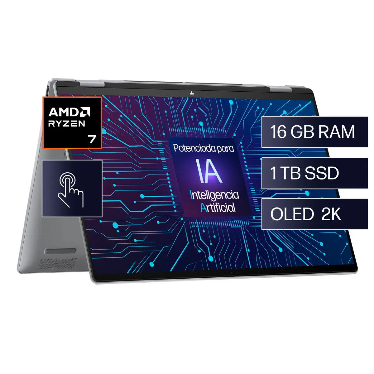 Laptop HP ENVY x360 16-ad0003la Ryzen7-8840HS, 16GB, SSD 1TB, 16" OLED Táctil 2.8K, Windows 11 (A4CJ0LA)