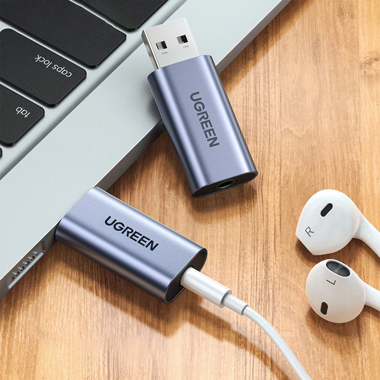 Adaptador USB a Audio Mini Jack 3.5mm Ugreen CM383 Gris (80864)
