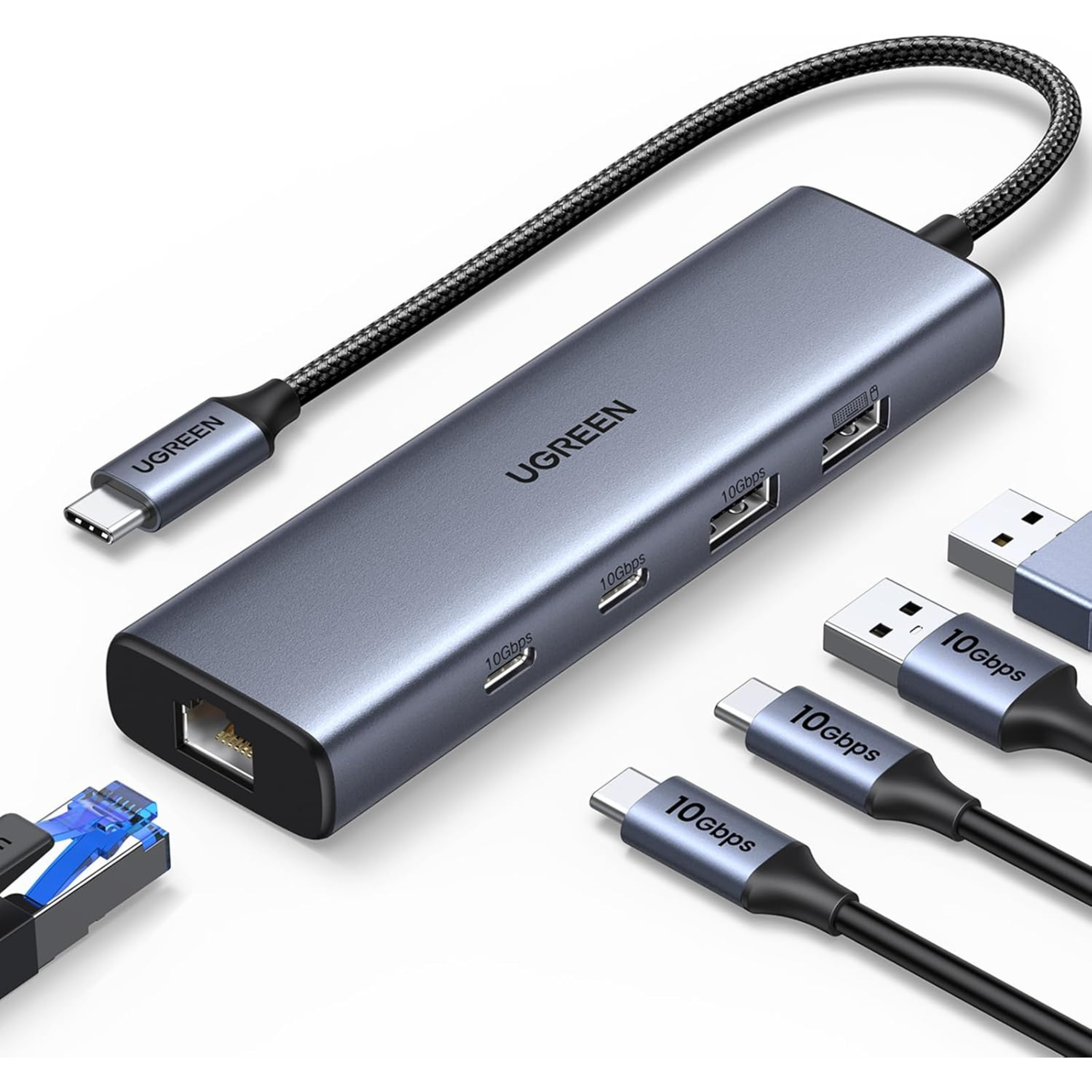 Adaptador HUB USB-C UGREEN 6-en-1 2x USB-A, 2x USB-C, 1x RJ45 (45320)