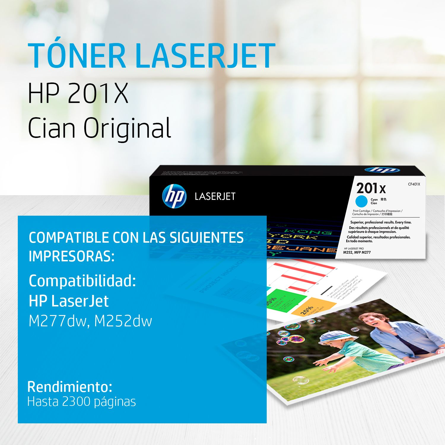 Toner HP 201X Cian (CF401X) LaserJet M274/M277DW/M252DW 2300 Pag.
