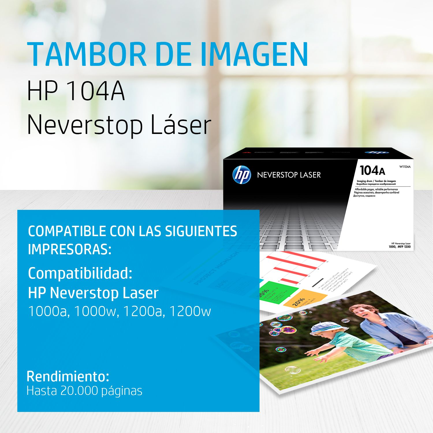 Tambor de Imagen HP 104A (W1104A) Neverstop 1200w/1000w 20,000 Pag.