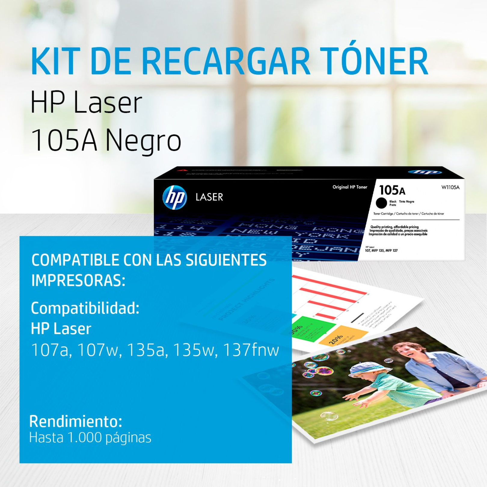 Toner HP 105A Negro (W1105A) LaserJet 107/135/137 1000 Pag.