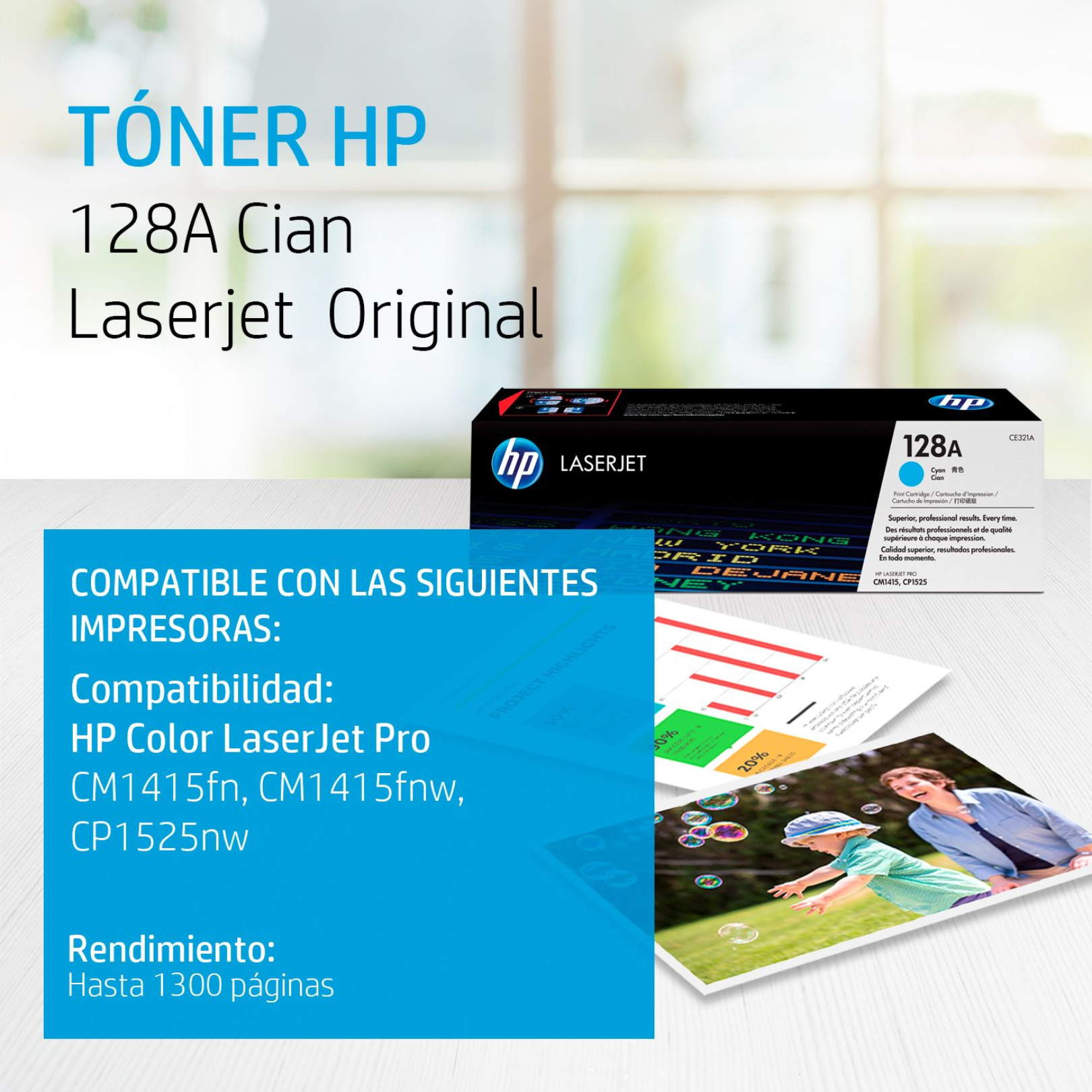 Toner HP 128A Cian (CE321A) LaserJet CM1415FN/NW/CP1525NW 1300 Pag.