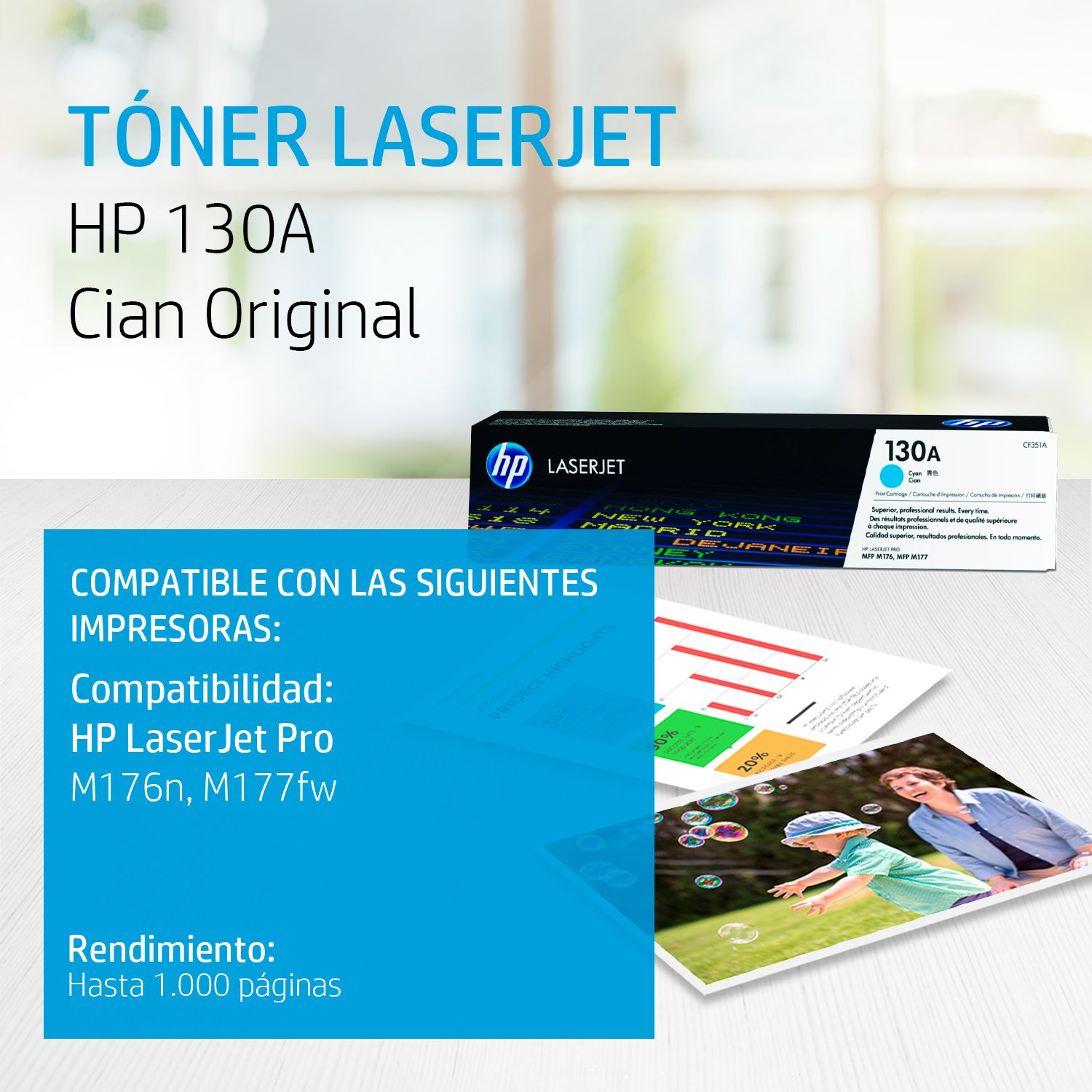 Toner HP 130A Cian (CF351A) LaserJet M176/M177 1300 Pag.