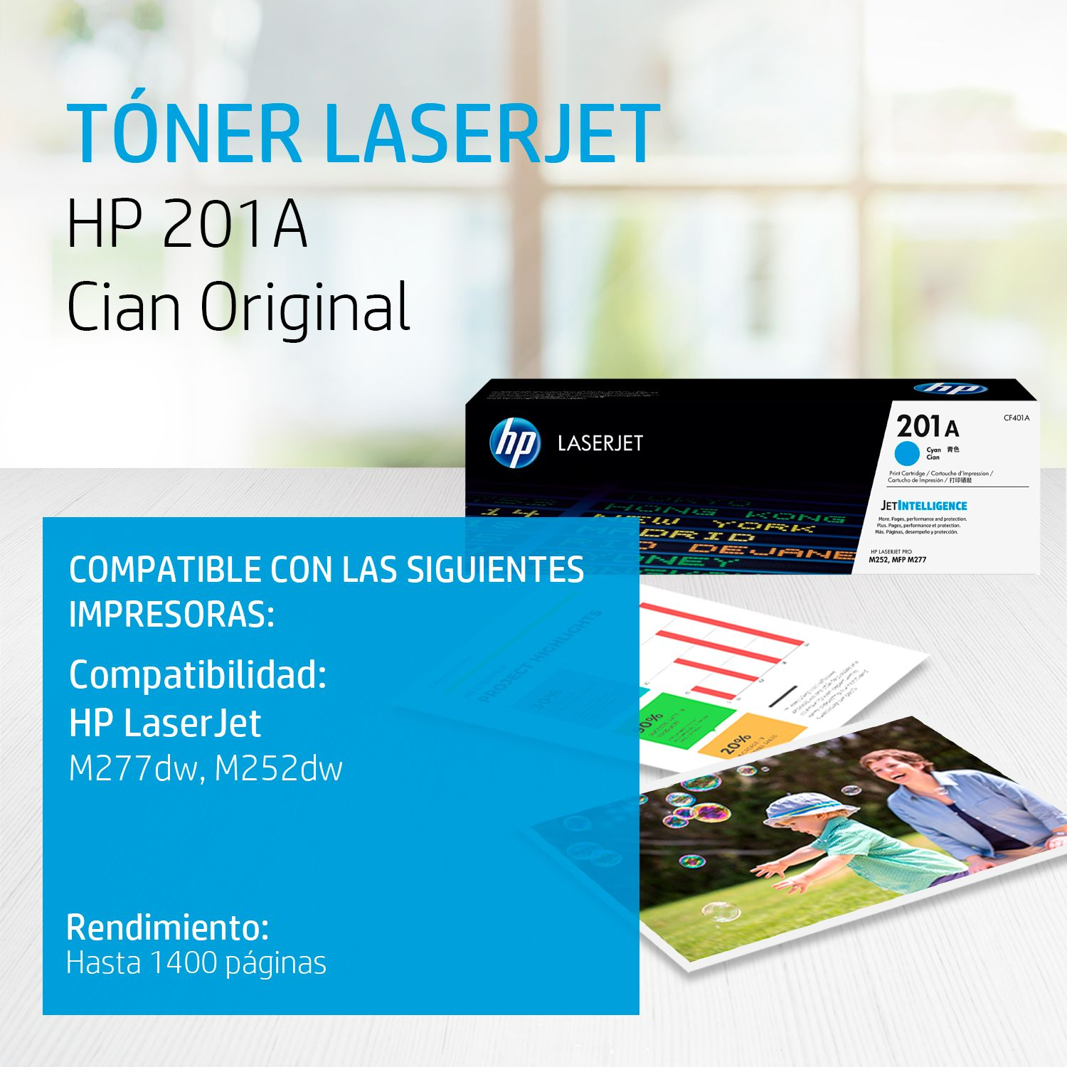 Toner HP 201A Cian (CF401A) LaserJet M274/M277DW/M252DW 1400 Pag.