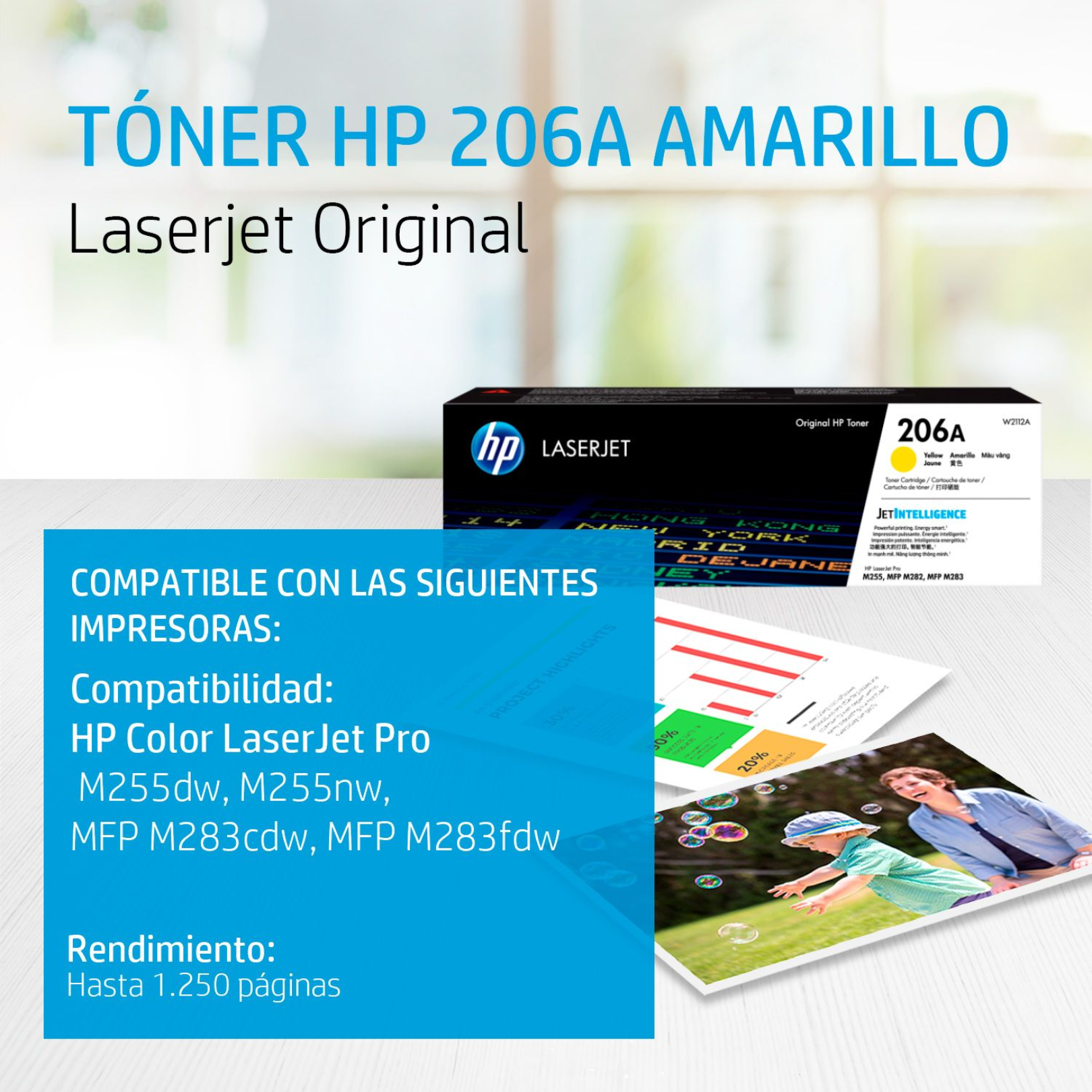 Toner HP 206A Yellow (W2112A) LaserJet M255DW/M283FDW 1250 Pag.