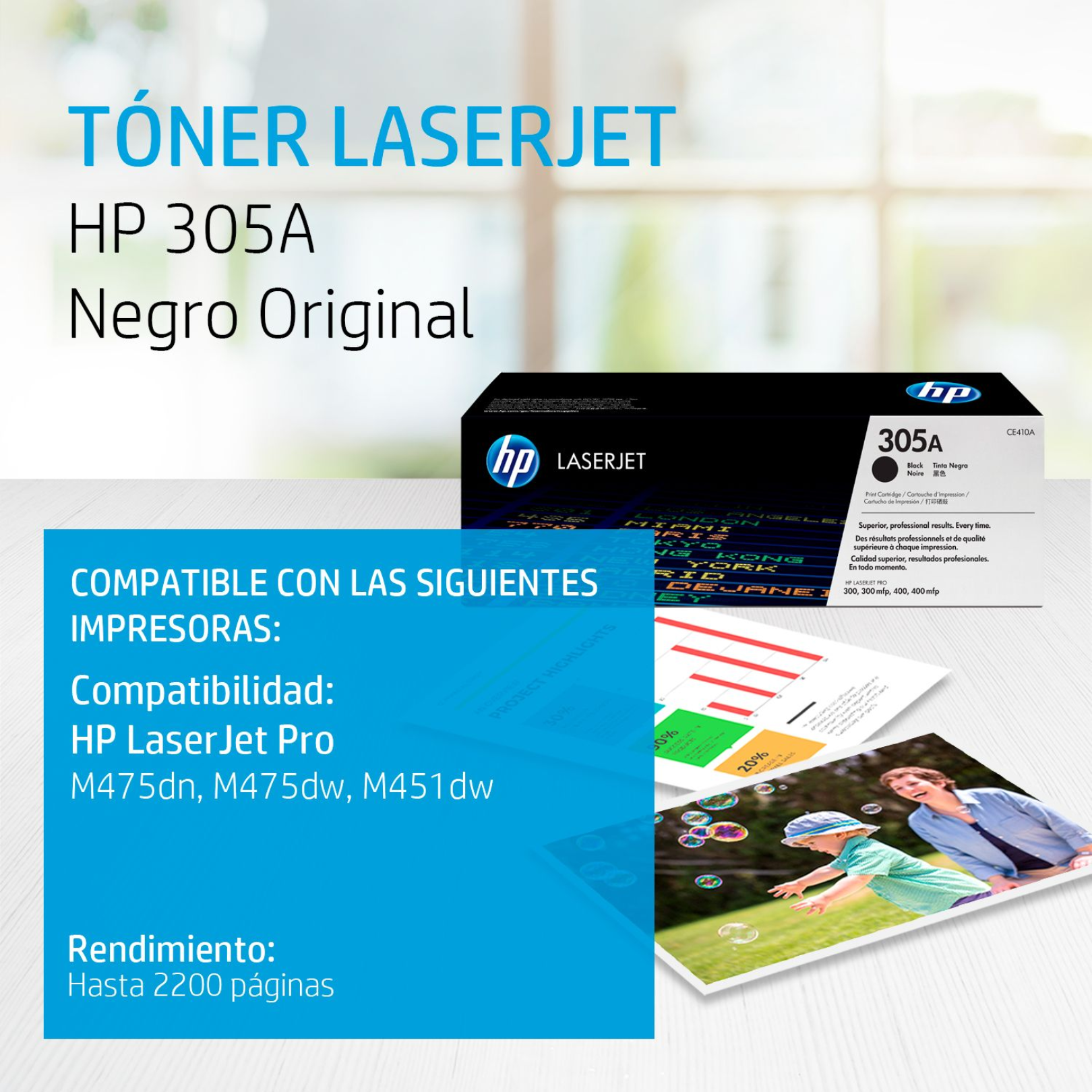 Toner HP 305A Negro (CE410A) LaserJet M475/M451DW/M351/M375 2200 Pag.