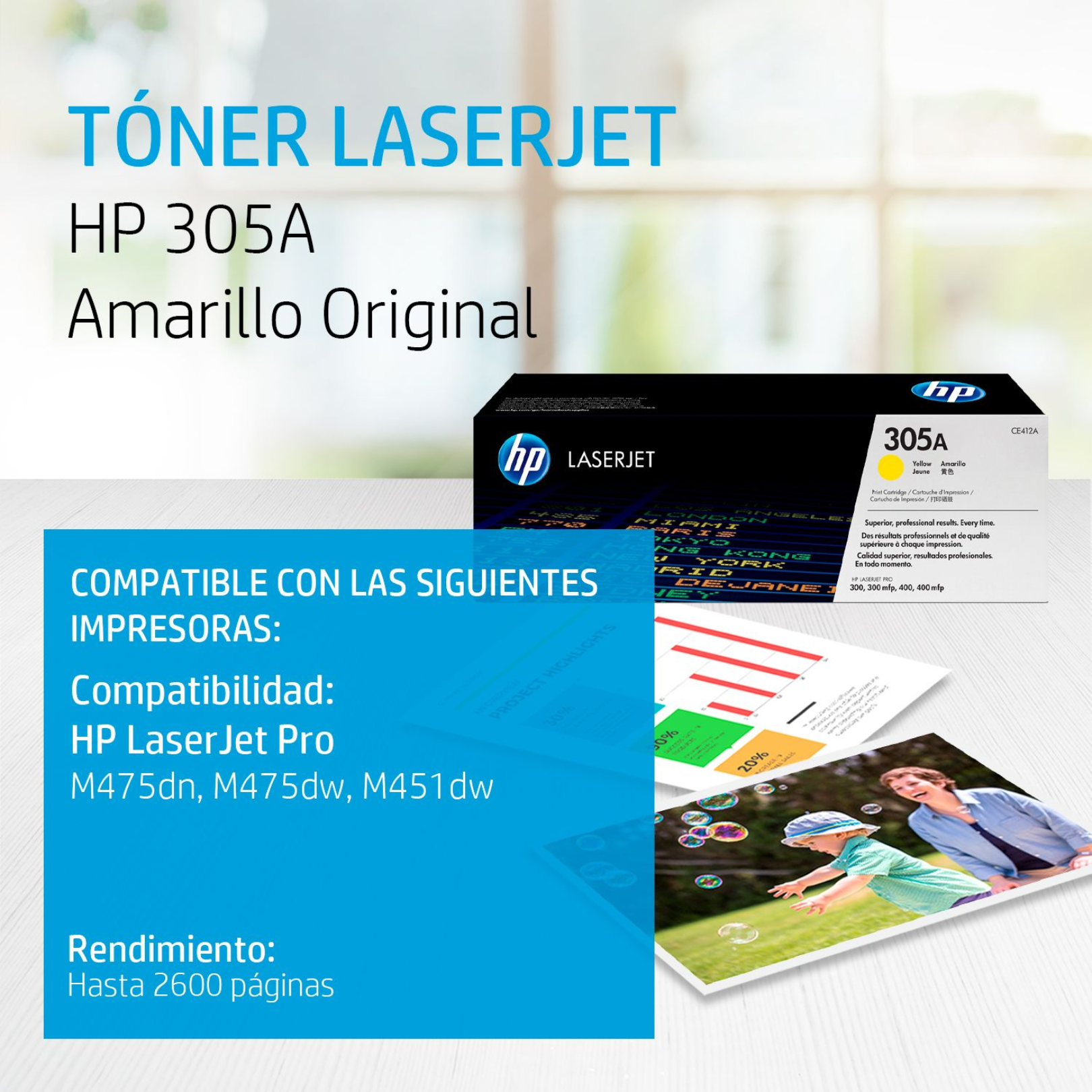 Toner HP 305A Yellow (CE412A) LaserJet M475/M451DW/M351/M375 2600 Pag.