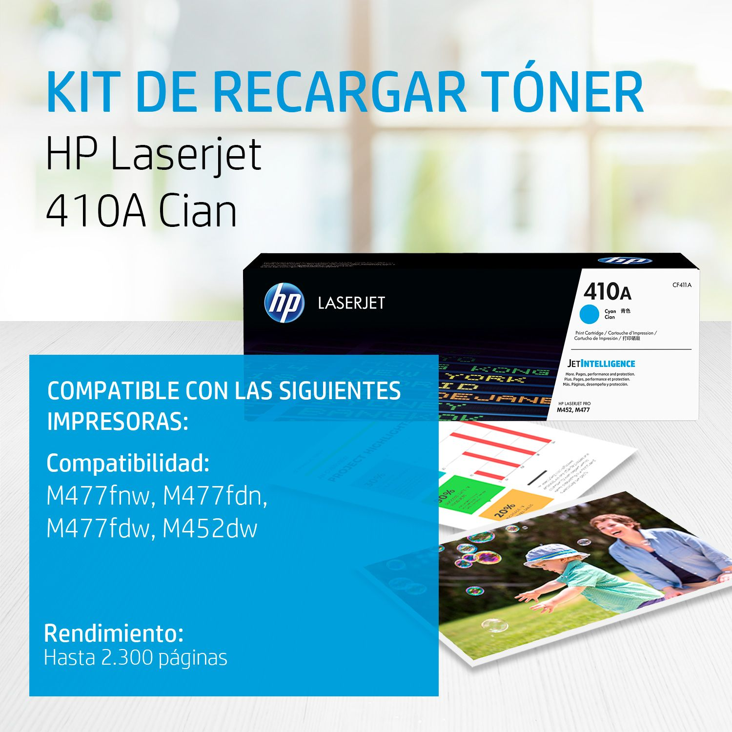 Toner HP 410A Cian (CF411A) LaserJet M477/M478/M452 2300 Pag.