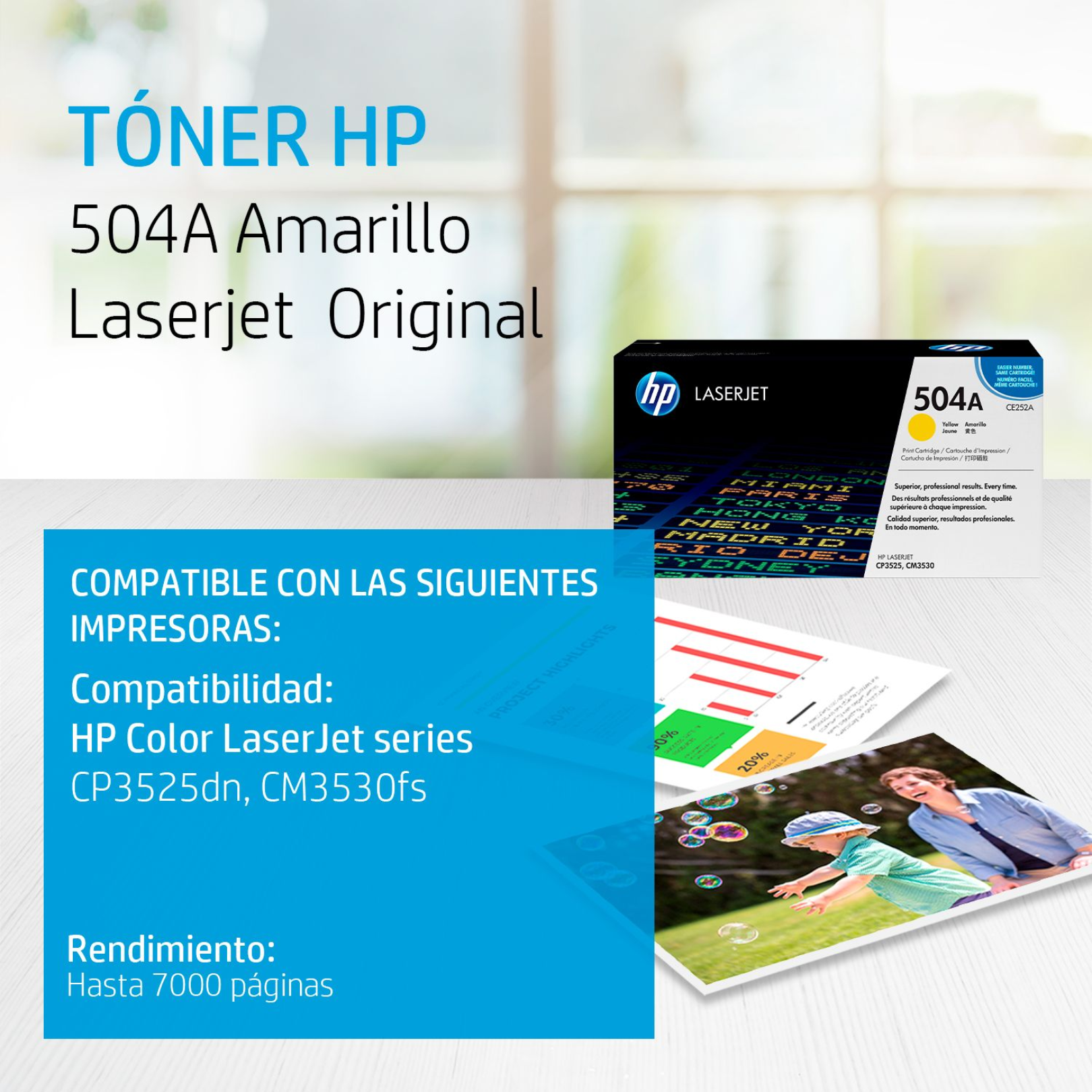 Toner HP 504A Yellow (CE252A) LaserJet CP3525DN/CM3530FS 7000 Pag.
