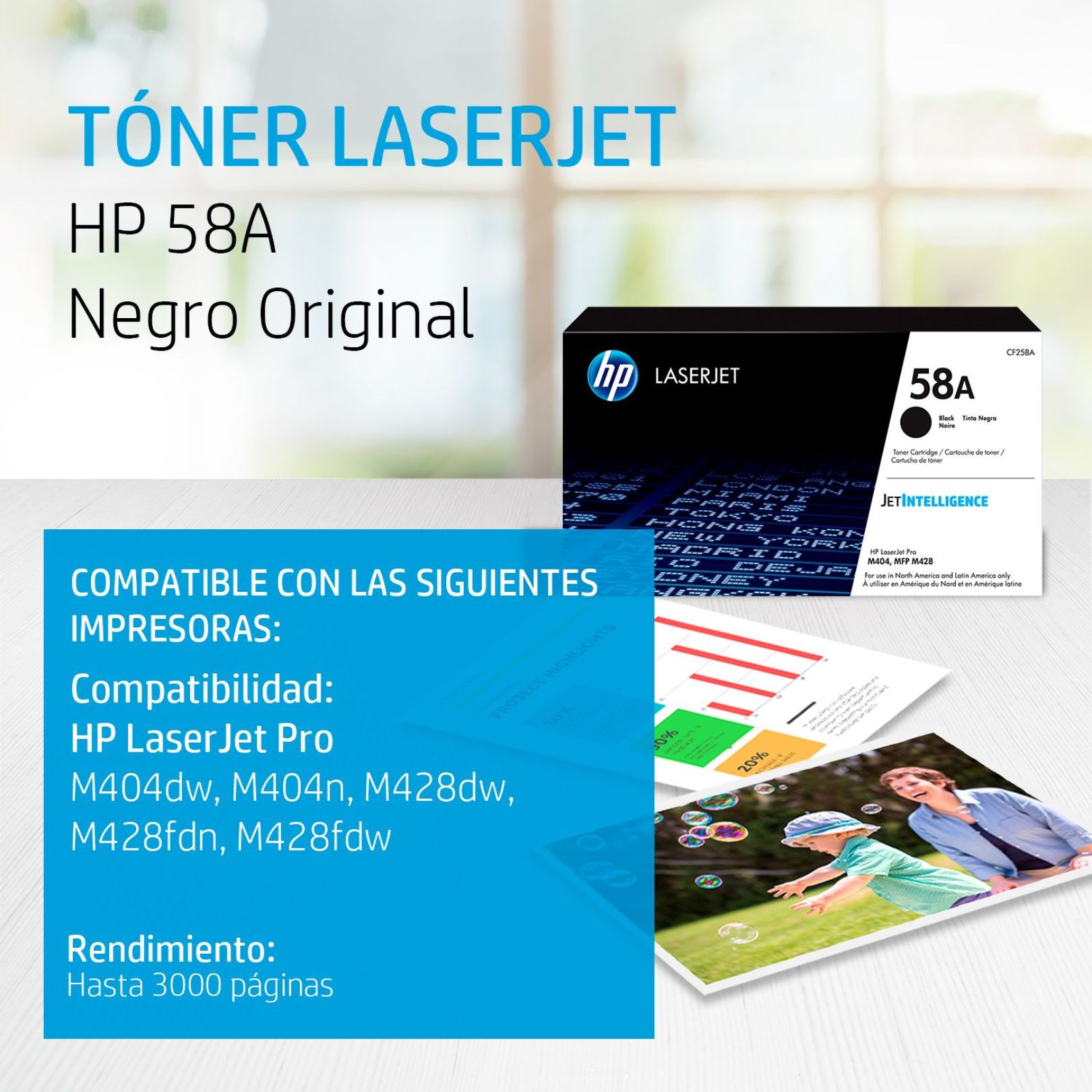 Toner HP 58A Negro (CF258A) LaserJet M404/M428 3000 Pag.