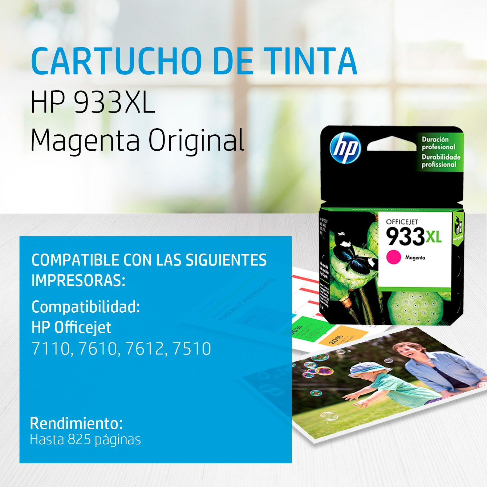 Cartucho de tinta HP 933XL Magenta (CN055AL) Officejet 7110/7610 825 Pag.