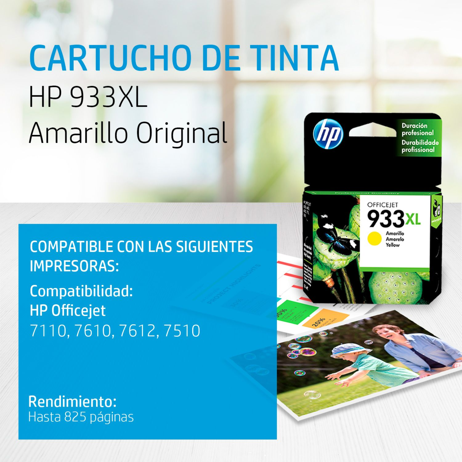 Cartucho de tinta HP 933XL Yellow (CN056AL) Officejet 7110/7610 825 Pag.