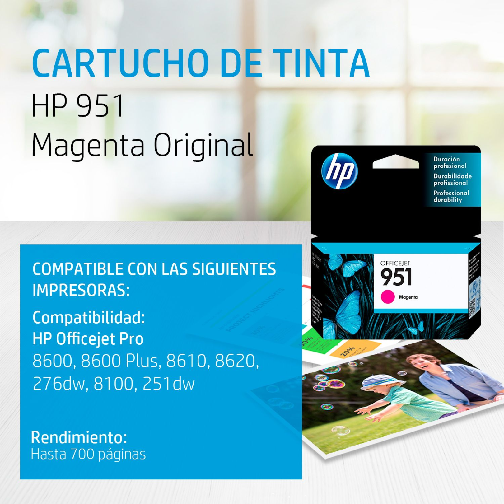 Cartucho de tinta HP 951 Magenta (CN051AL) Officejet 8100/8600 750 Pag.
