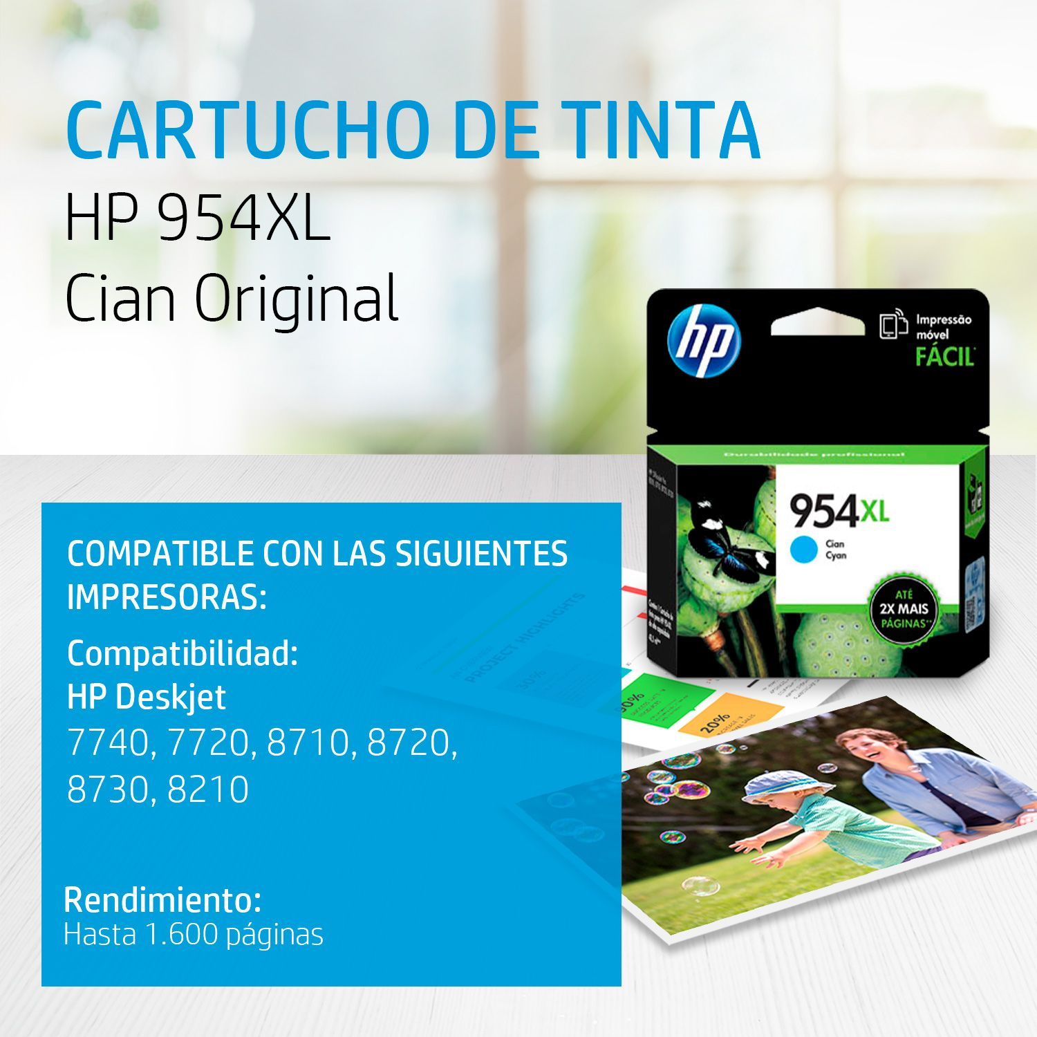 Cartucho de tinta HP 954XL Cian (L0S62AL) OfficeJet 8710 1600 Pag.