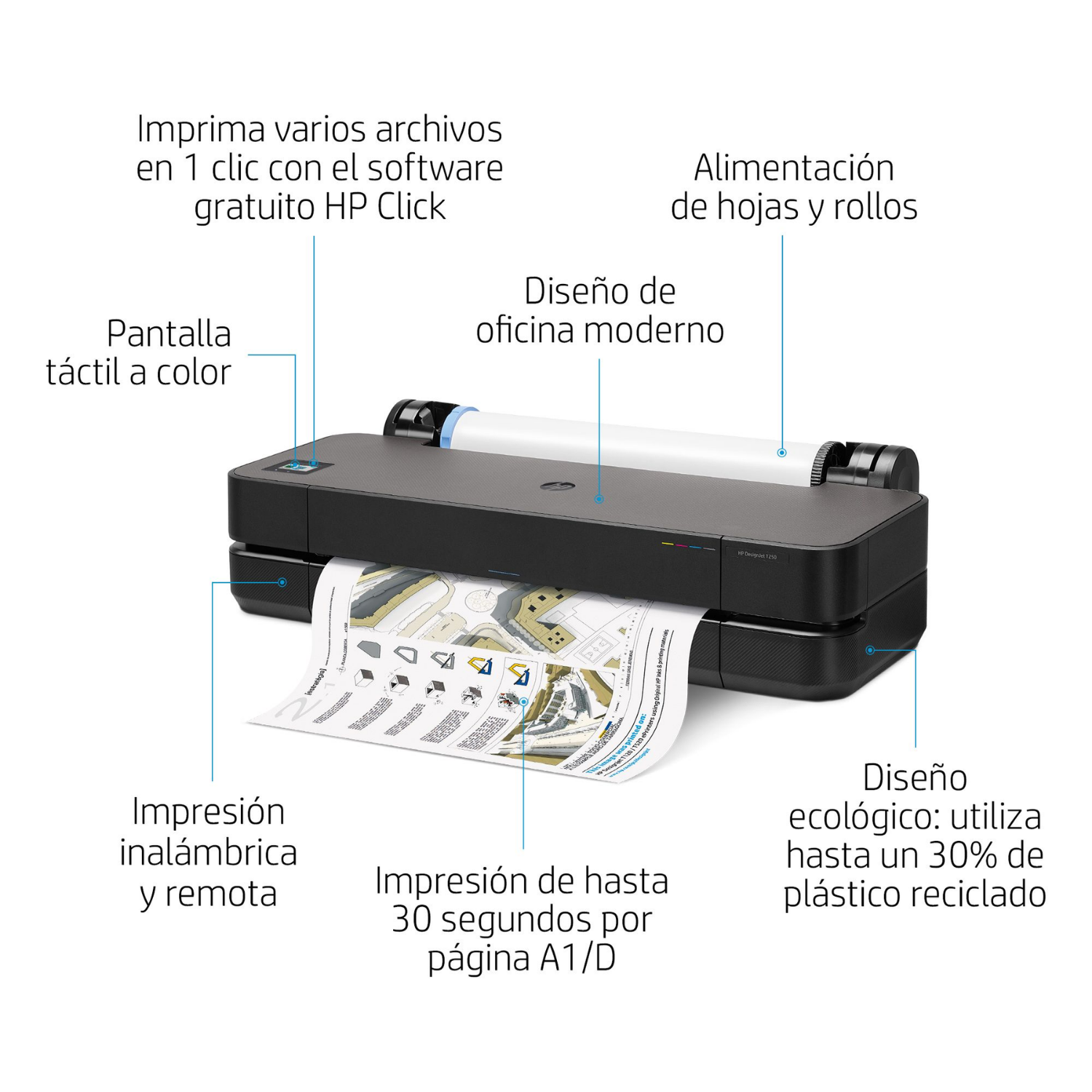 Impresora Plotter HP DesignJet T250 24-in Printer A-1 (5HB06D)