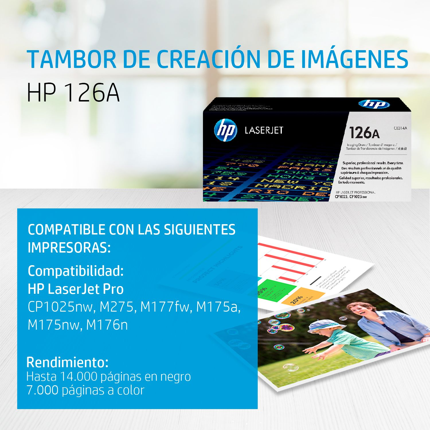 Tambor de Imagen HP 126A (CE314A) LaserJet Pro CP1200 21,000 Pag.