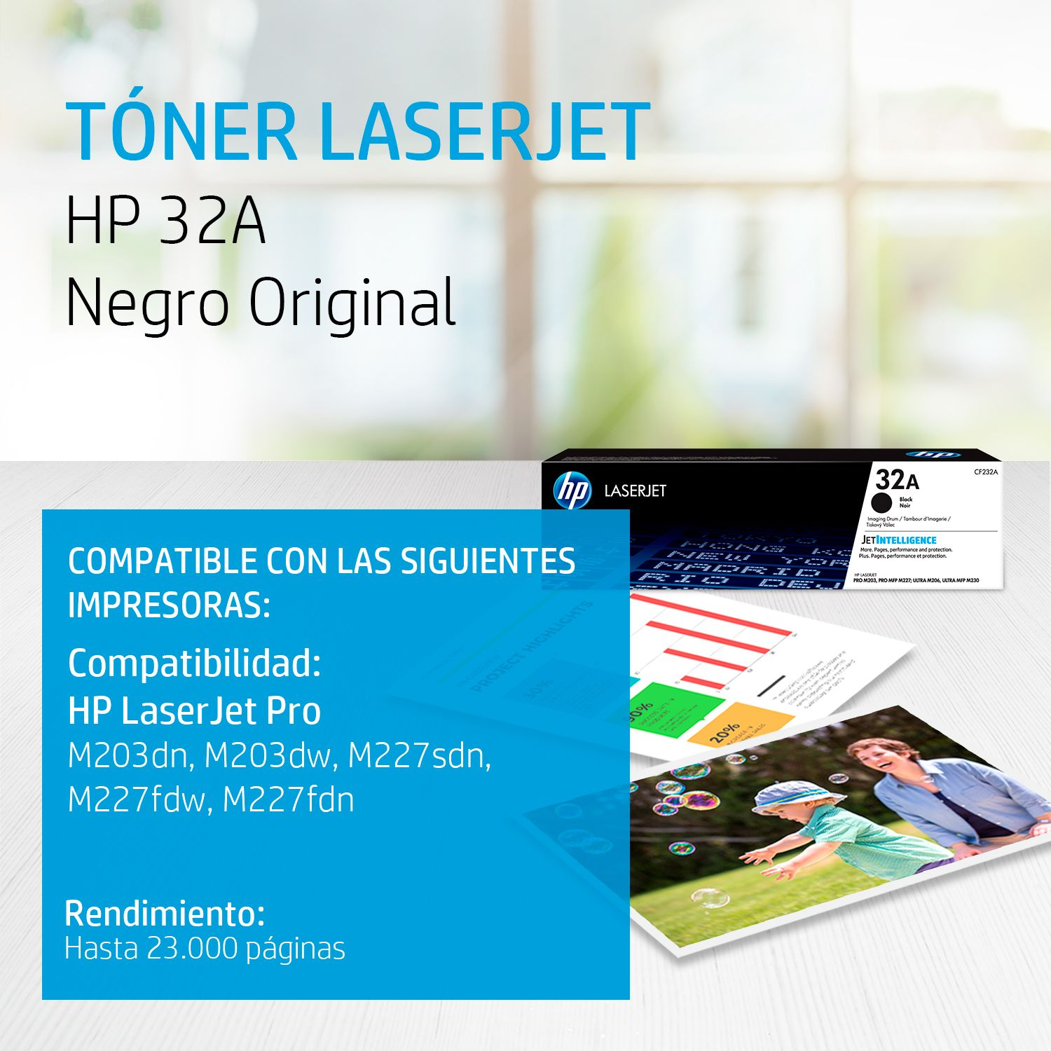 Tambor de Imagen HP 32A (CF232A) LaserJet M203DW/M227DW 23,000 Pag.