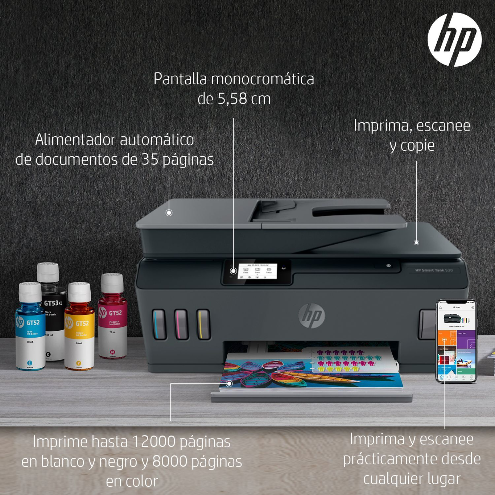 Impresora Multifuncional HP Smart Tank 530 Wireless (4SB24A)