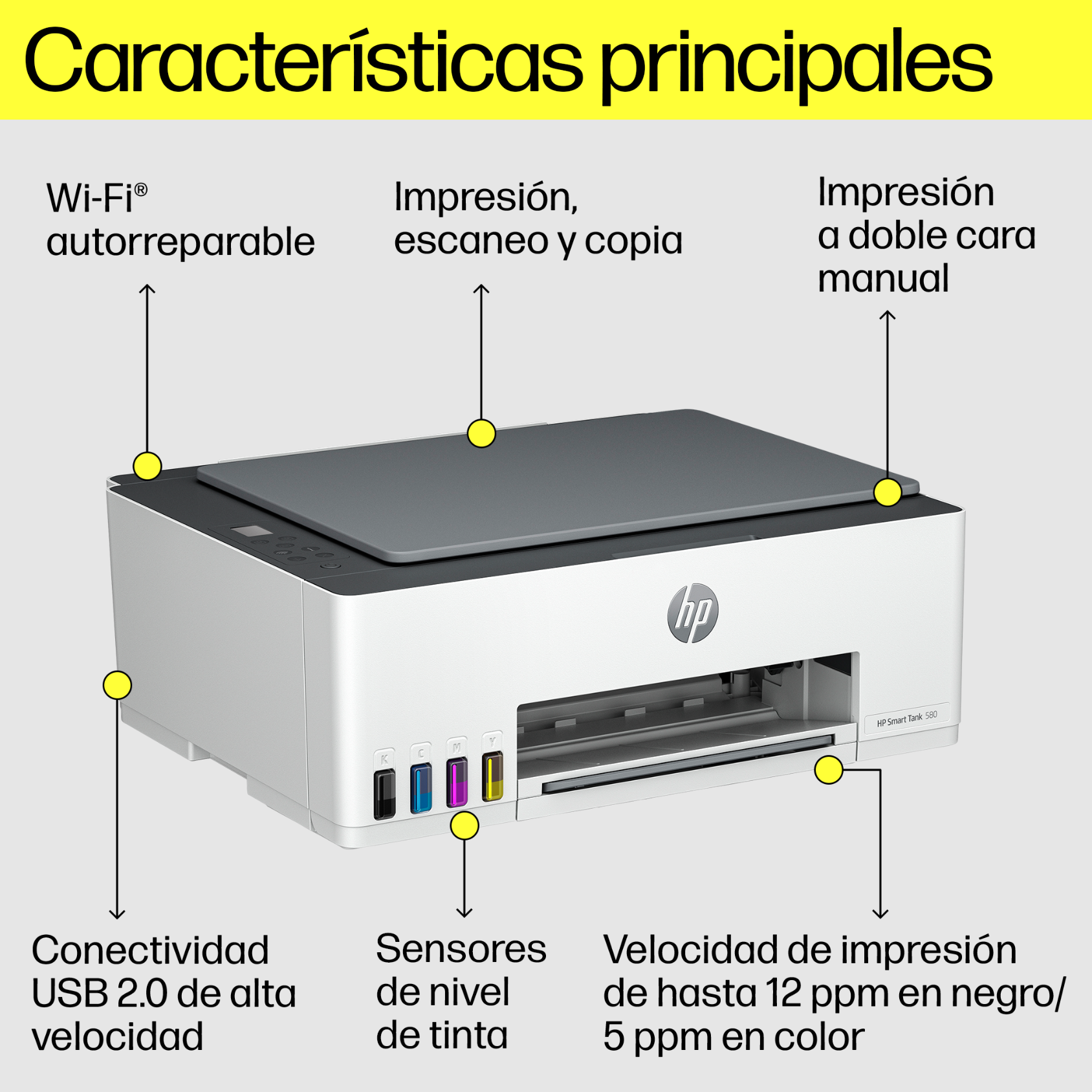 Impresora Multifuncional HP Smart Tank 580 Wireless (1F3Y2A)