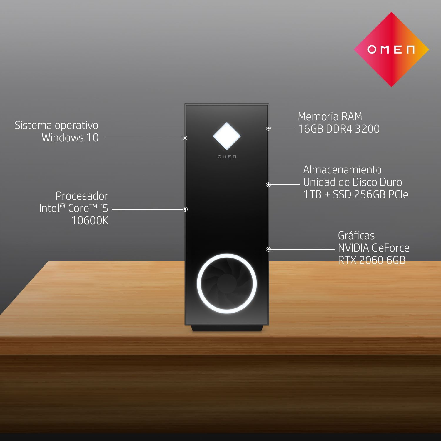 PC HP OMEN 30L GT13-0001la Core i5-10600K 16GB, SSD 256GB, 1TB, RTX2060 6GB, Windows 10 (2A5U6AA)