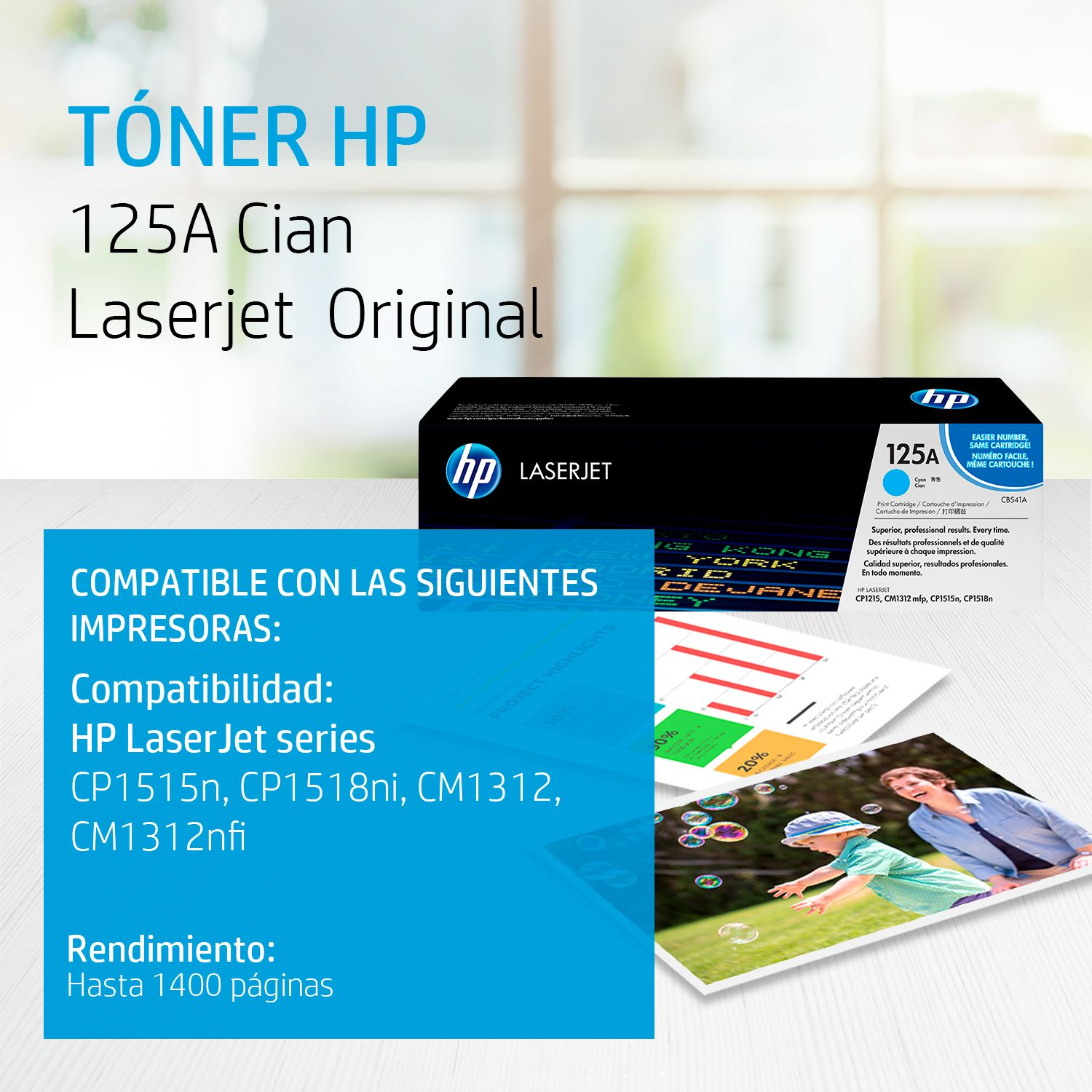 Toner HP 125A Cian (CB541A) LaserJet CP1515n/CP1518ni/CP1215/CM1312 1400 Pag.