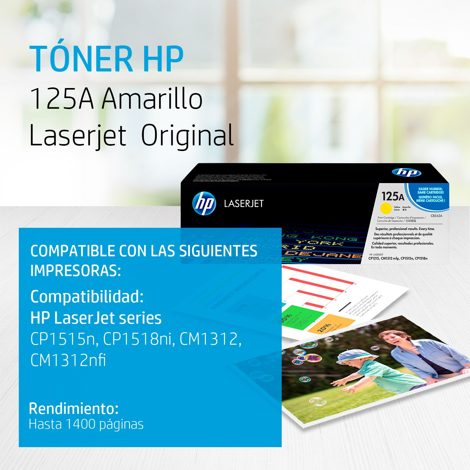 Toner HP 125A Yellow (CB542A) LaserJet CP1515n/CP1518ni/CP1215/CM1312 1400 Pag.