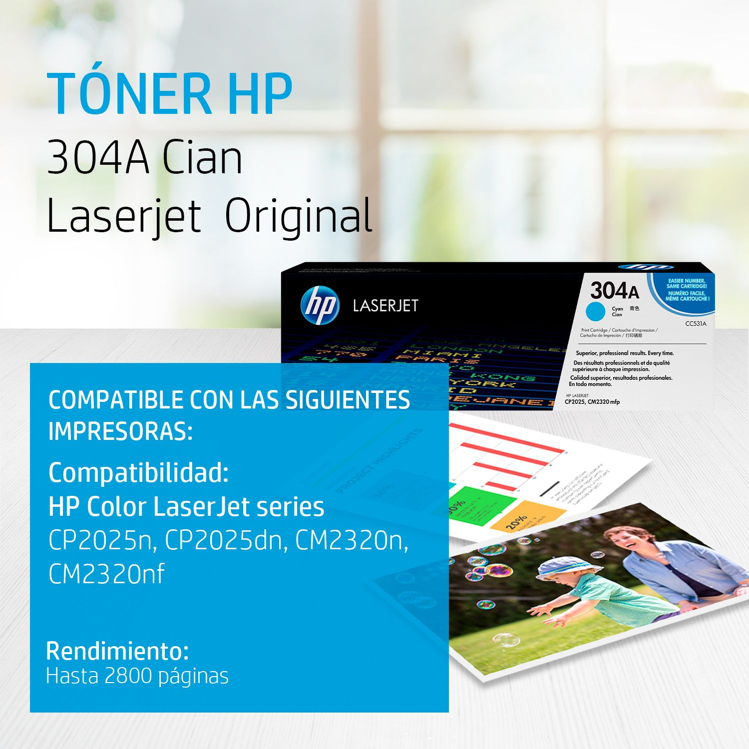 Toner HP 304A Cian (CC531A) LaserJet CP2025/CM2320 2800 Pag.