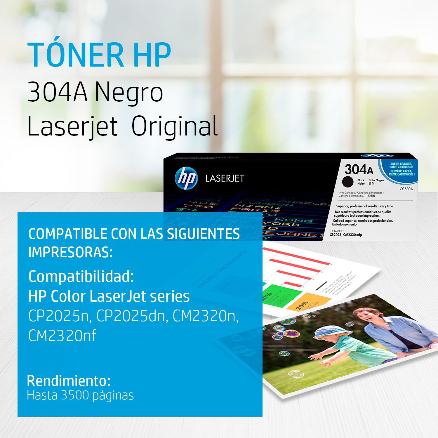 Toner HP 304A Negro (CC530A) LaserJet CP2025/CM2320 3500 Pag.