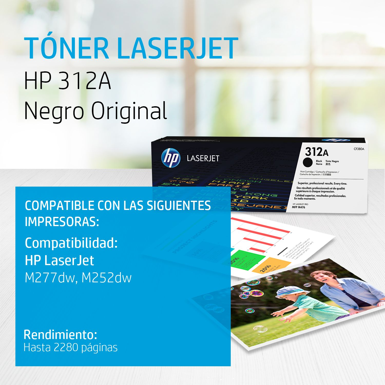 Toner HP 312A Negro (CF380A) LaserJet Pro M476nw/M476dw 2700 Pag.