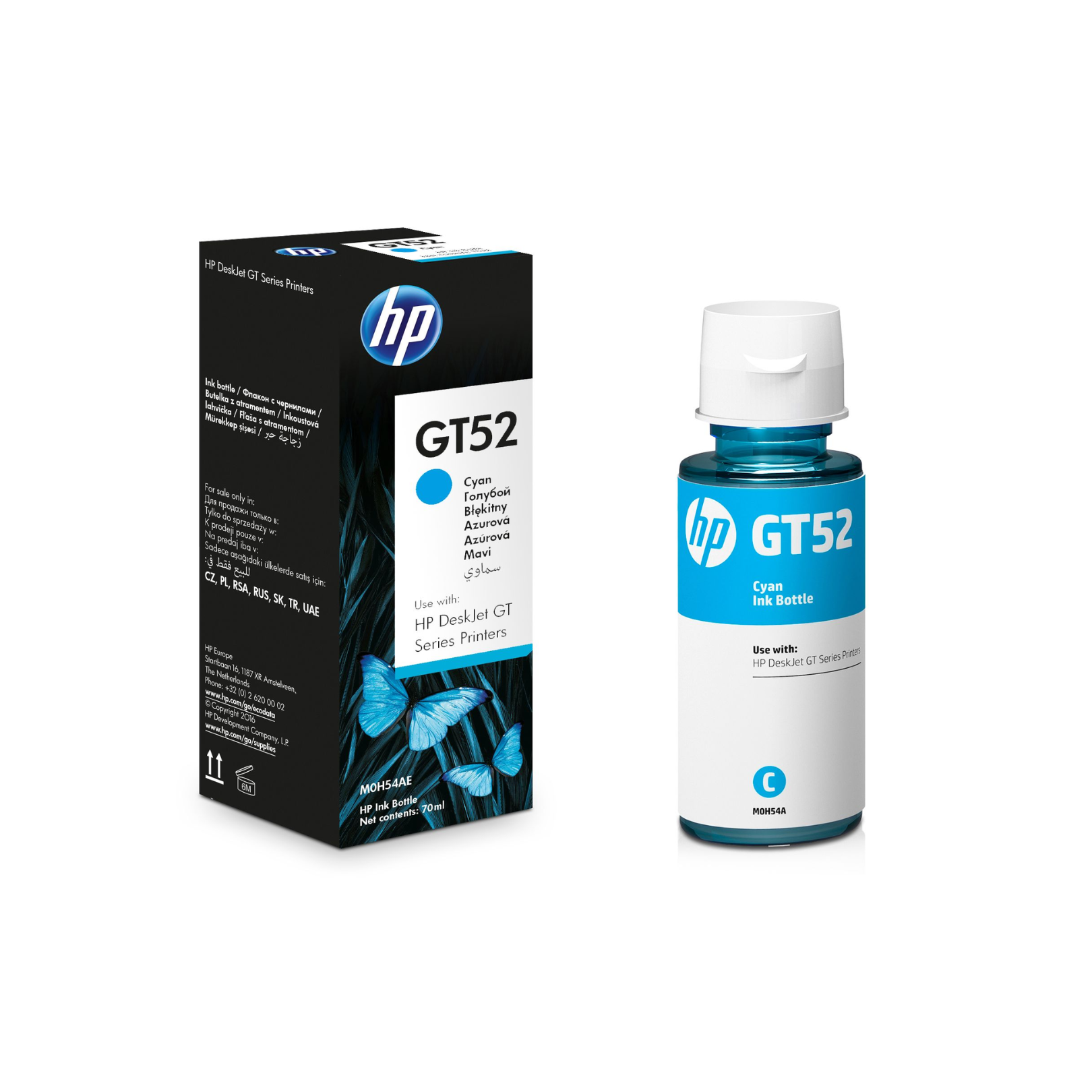 Botella de Tinta HP GT52 Cian Original (M0H54AL) 70ml