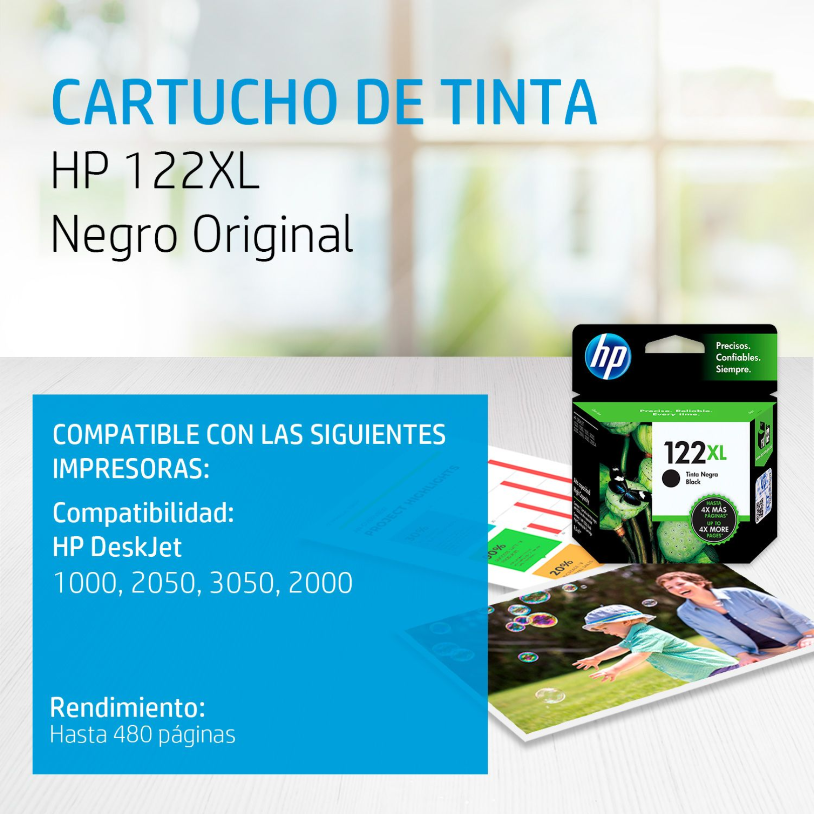 Cartucho de tinta HP 122XL Negro (CH563HL) DeskJet 2050/3050 480 Pag.