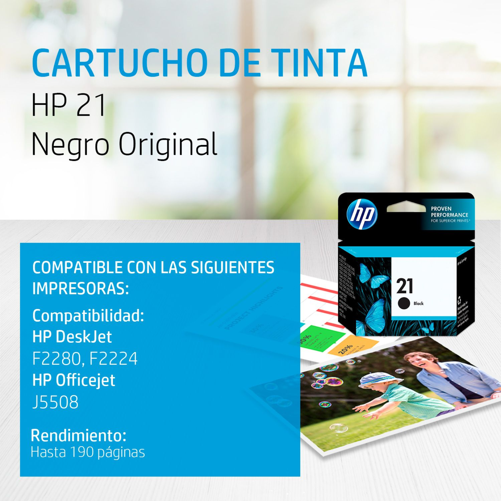 Cartucho de tinta HP 21 Negro (C9351AL) OfficeJet 3920/3940/1410 190 Pag.