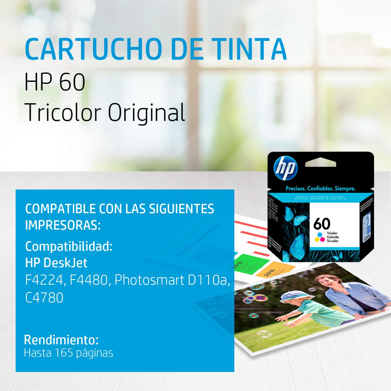Cartucho de tinta HP 60 Tricolor (CC643WL) DeskJet F4224 165 Pag.