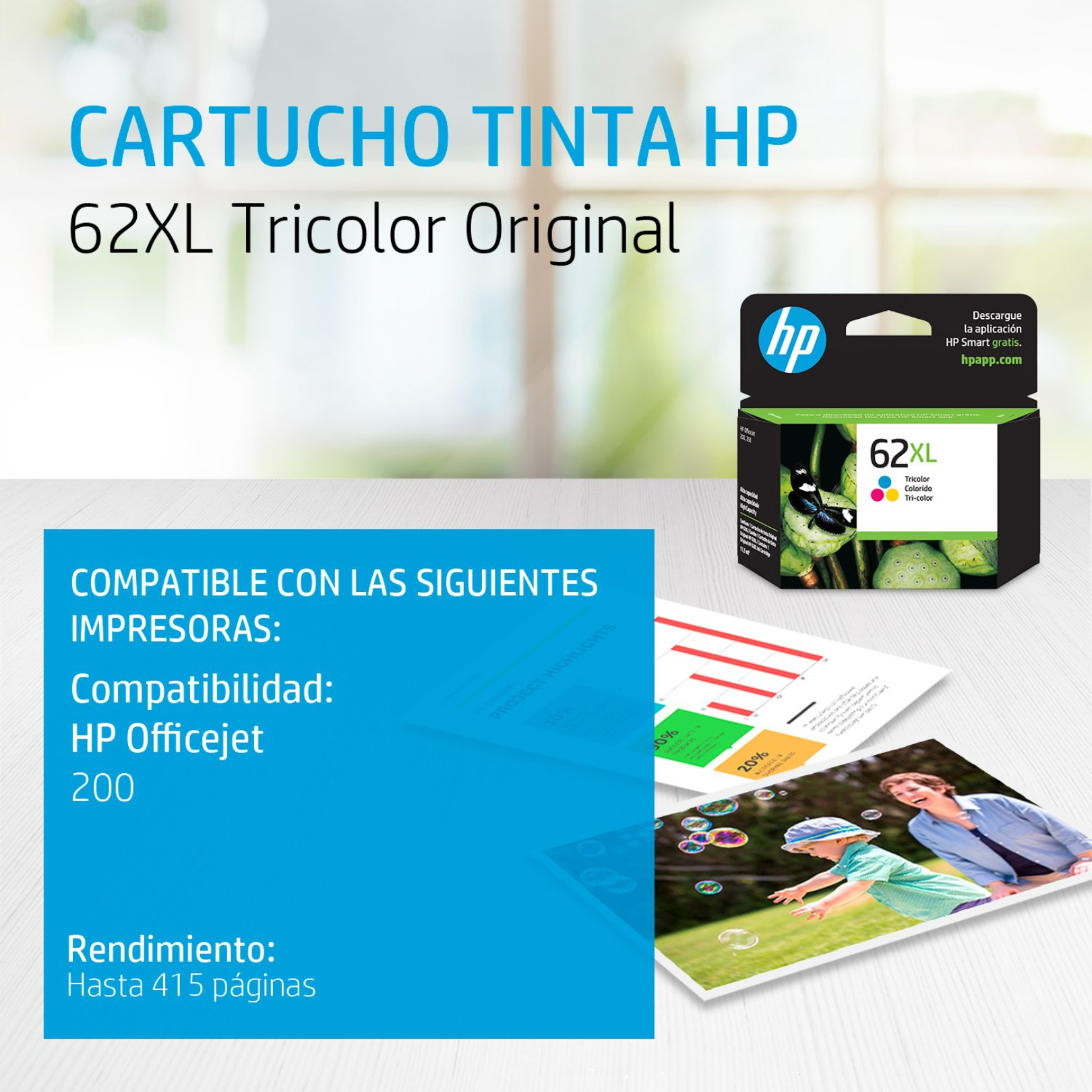 Cartucho de tinta HP 62XL Tricolor (C2P07AL) OfficeJet 200 415 Pag.