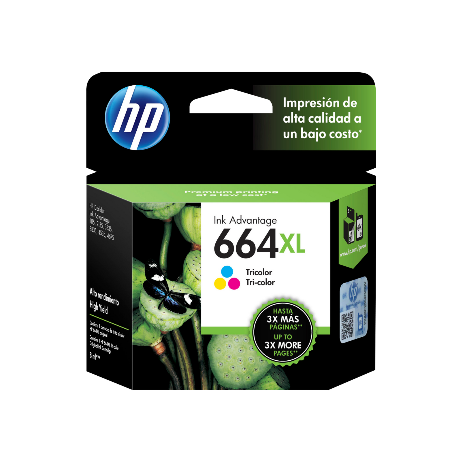 Cartucho de tinta HP 664XL Tricolor (F6V30AL) DeskJet 1115/2135/4535/4675 330 Pag.
