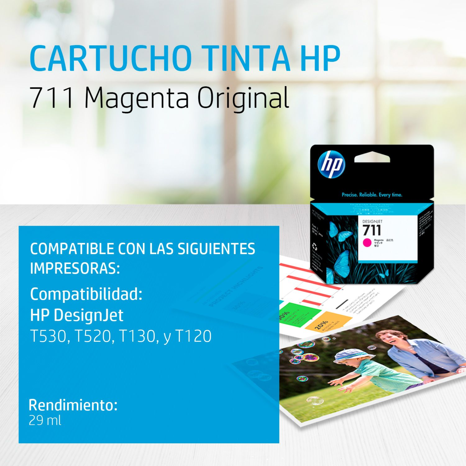 Cartucho de tinta HP 711 Magenta (CZ131A) DesignJet T120/T520 29ml