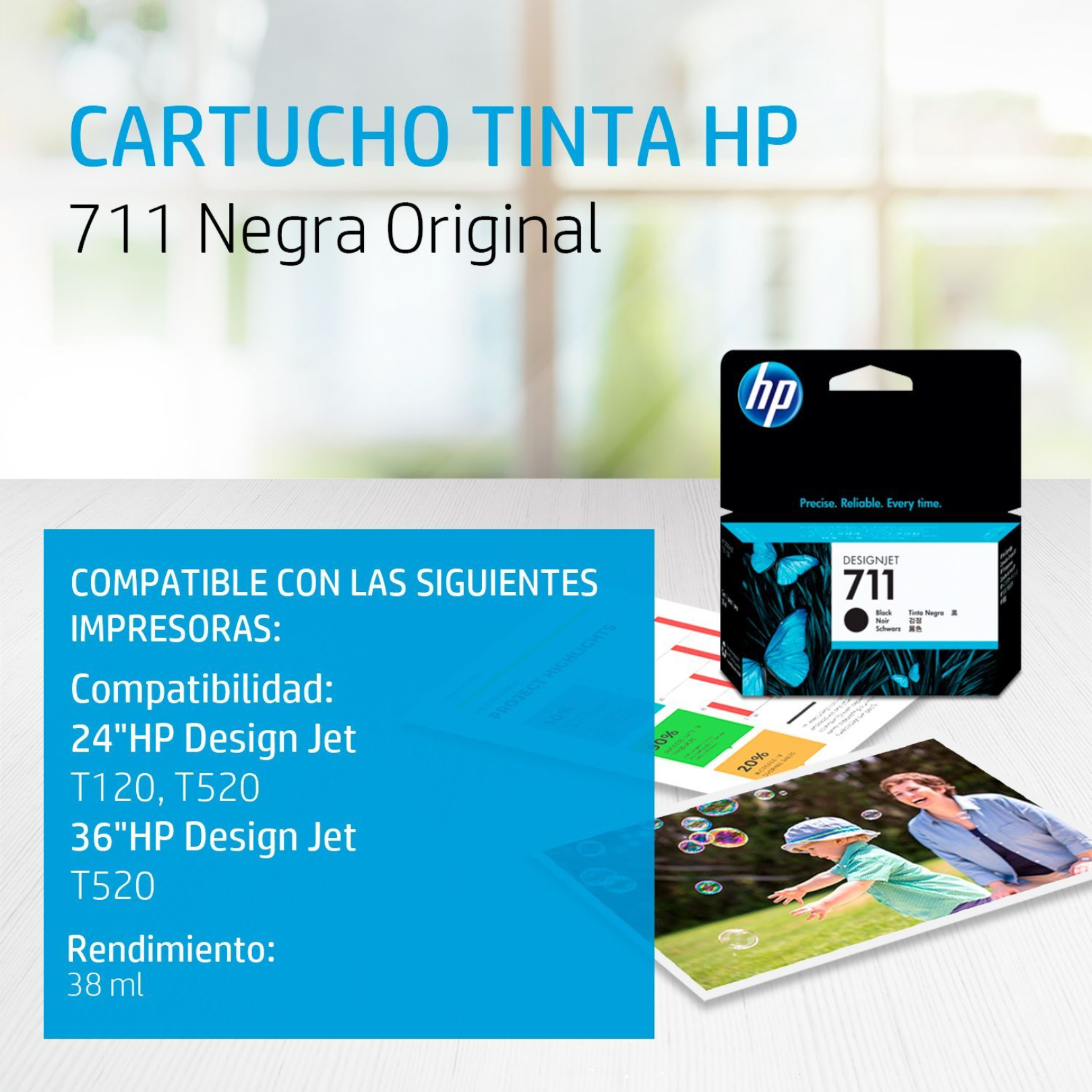 Cartucho de tinta HP 711 Negro (CZ129A) DesignJet T120/T520 38ml