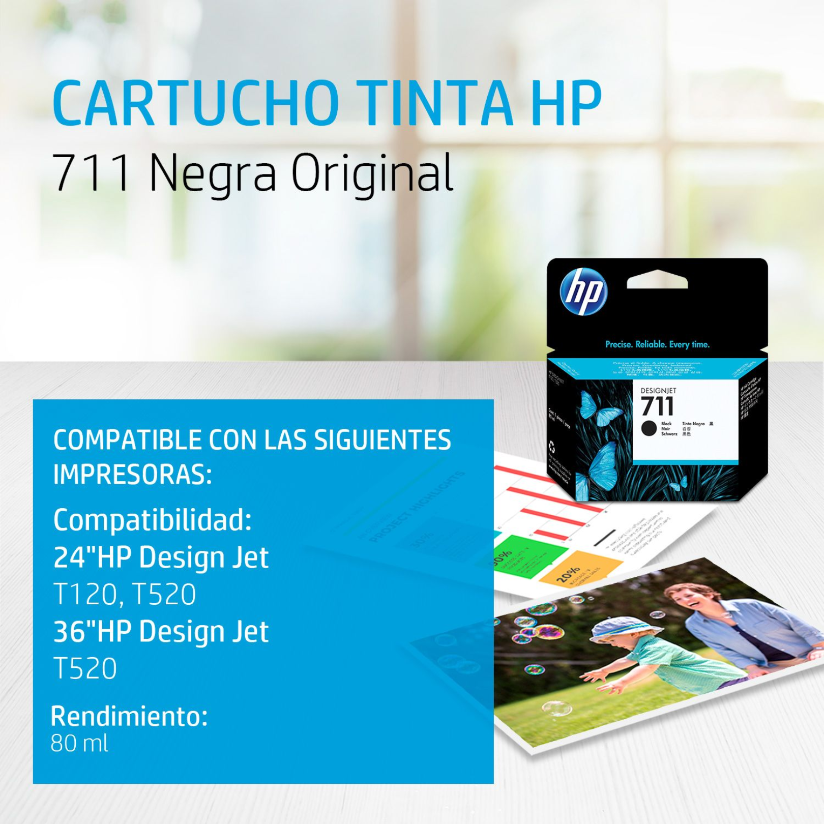 Cartucho de tinta HP 711 Negro (CZ133A) DesignJet T120/T520 80ml